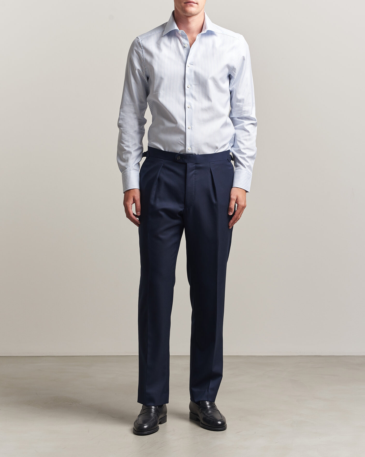 Men | Shirts | Stenströms | Slimline Twofold Cotton Stripe Shirt Light Blue