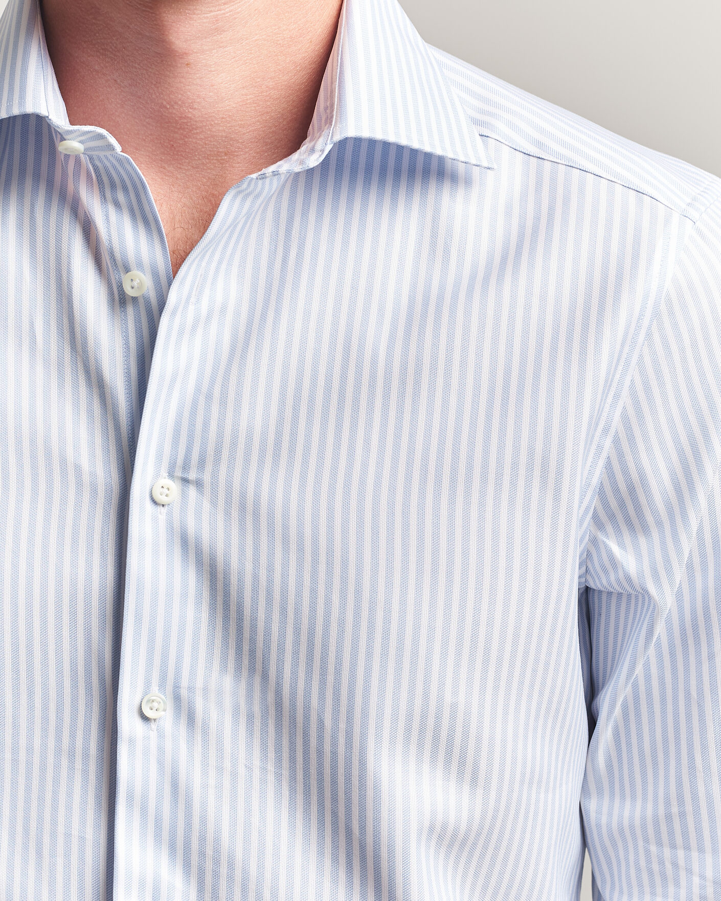 Men | Shirts | Stenströms | Slimline Twofold Cotton Stripe Shirt Light Blue