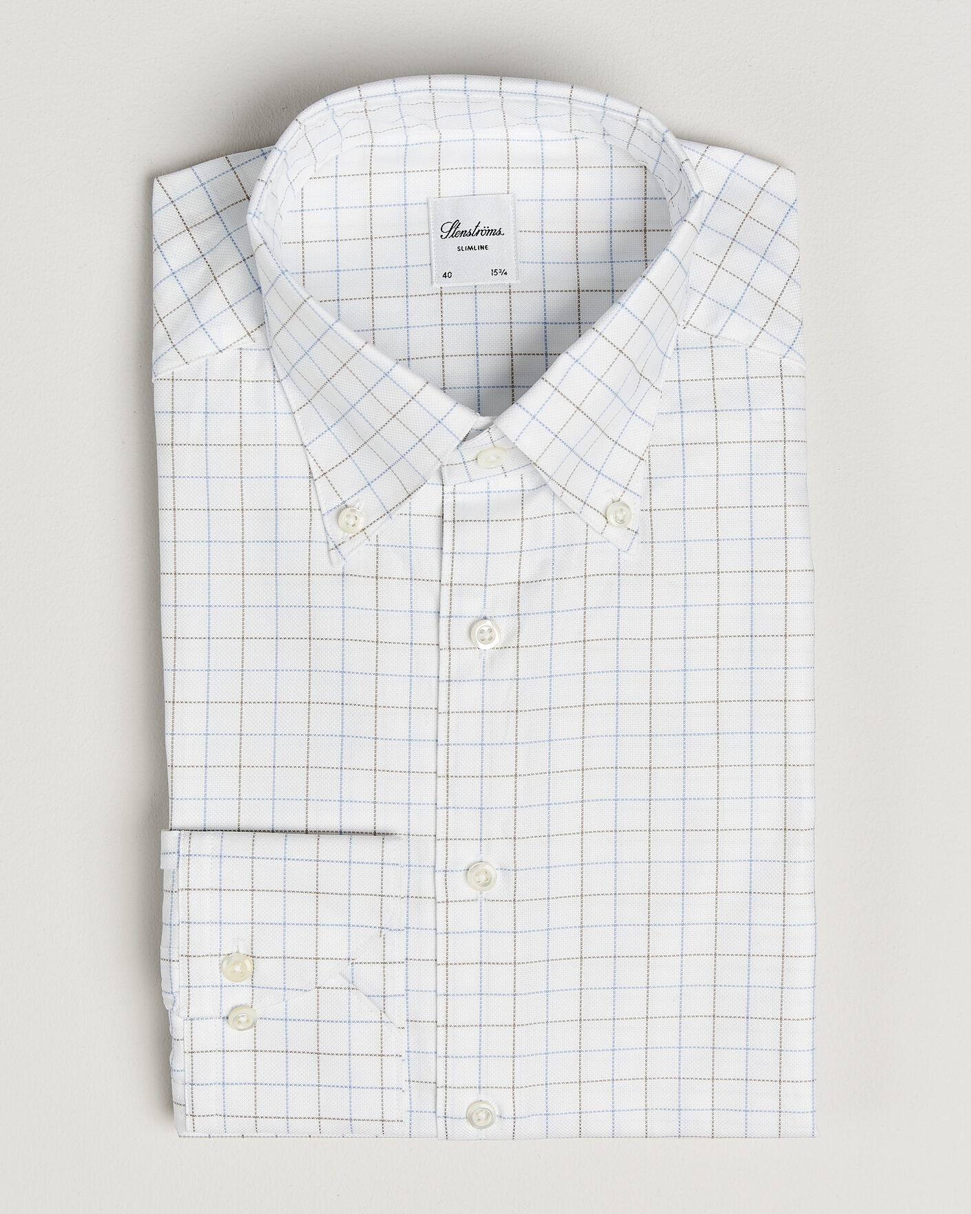 Men | Shirts | Stenströms | Slimline Oxford Tattersall Shirt White