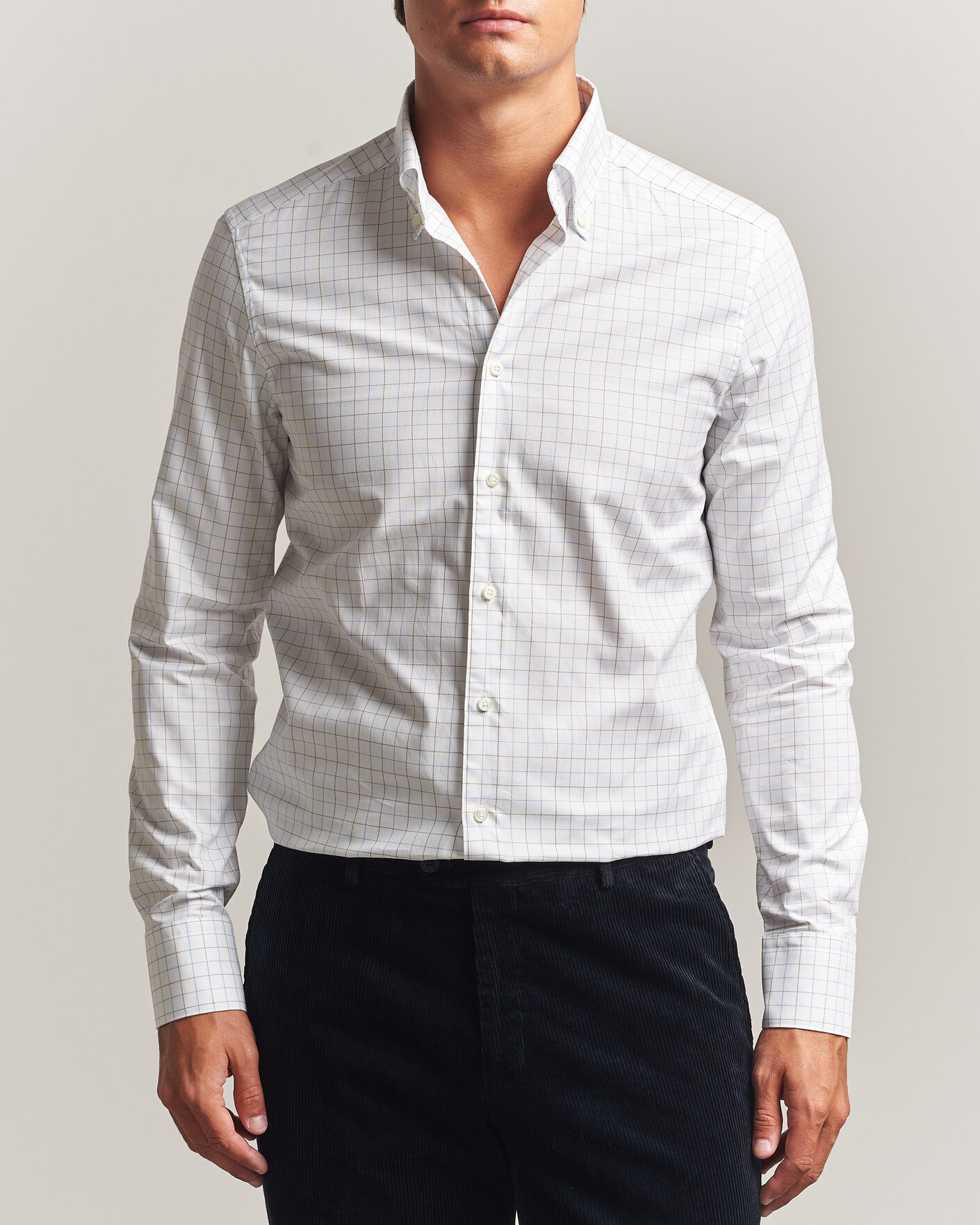 Men | Shirts | Stenströms | Slimline Oxford Tattersall Shirt White
