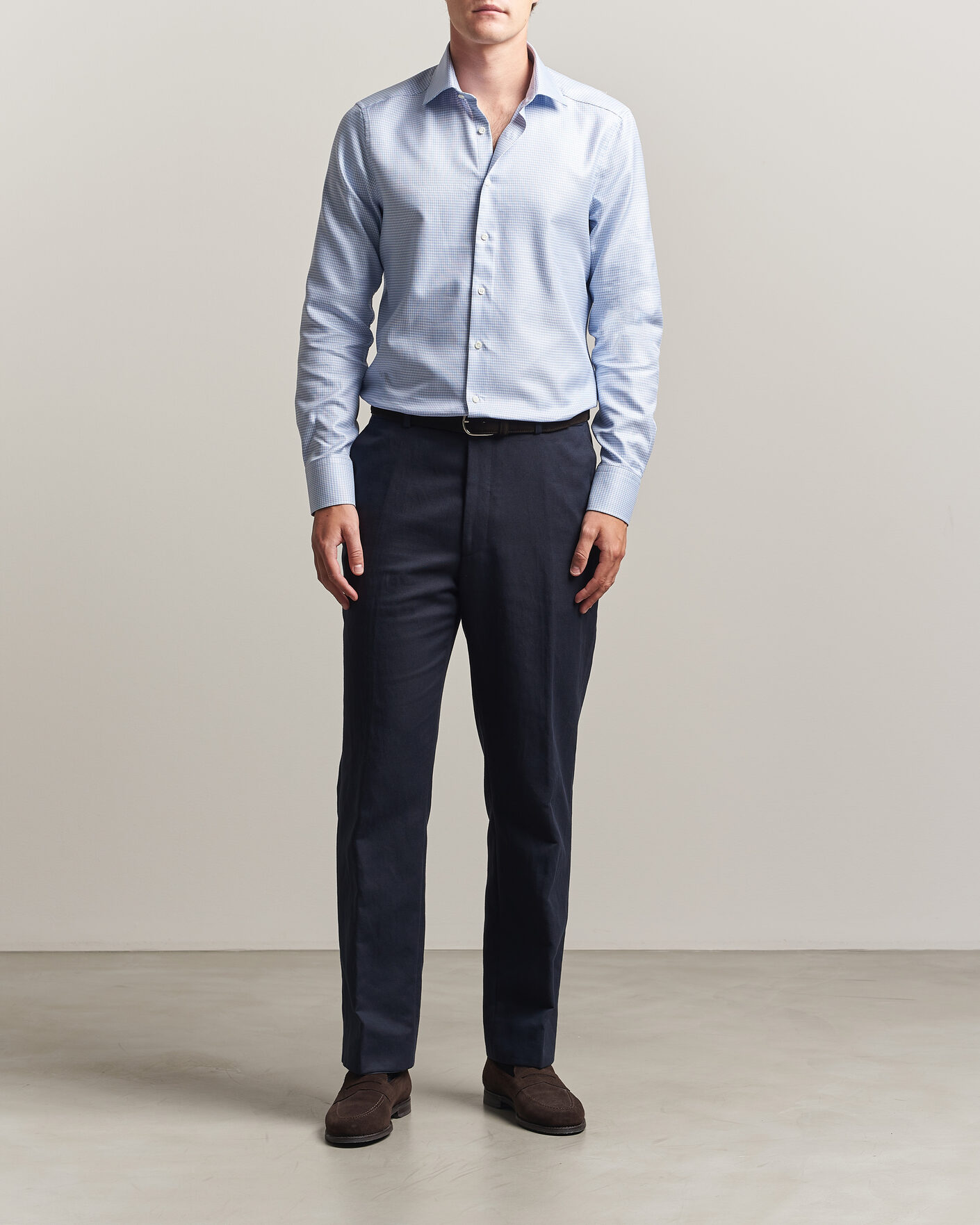 Men | Shirts | Stenströms | Slimline Twofold Houndstooth Shirt Blue