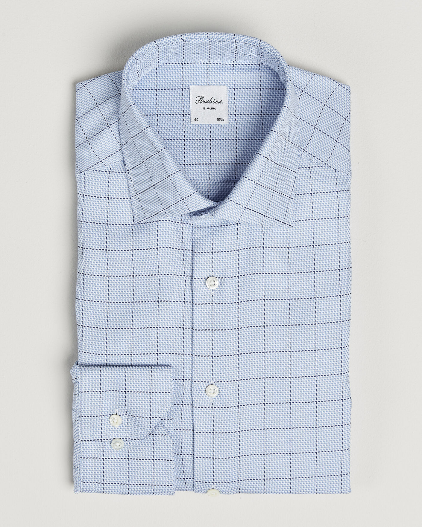 Men | Shirts | Stenströms | Slimline Twofold Structure Check Shirt Blue