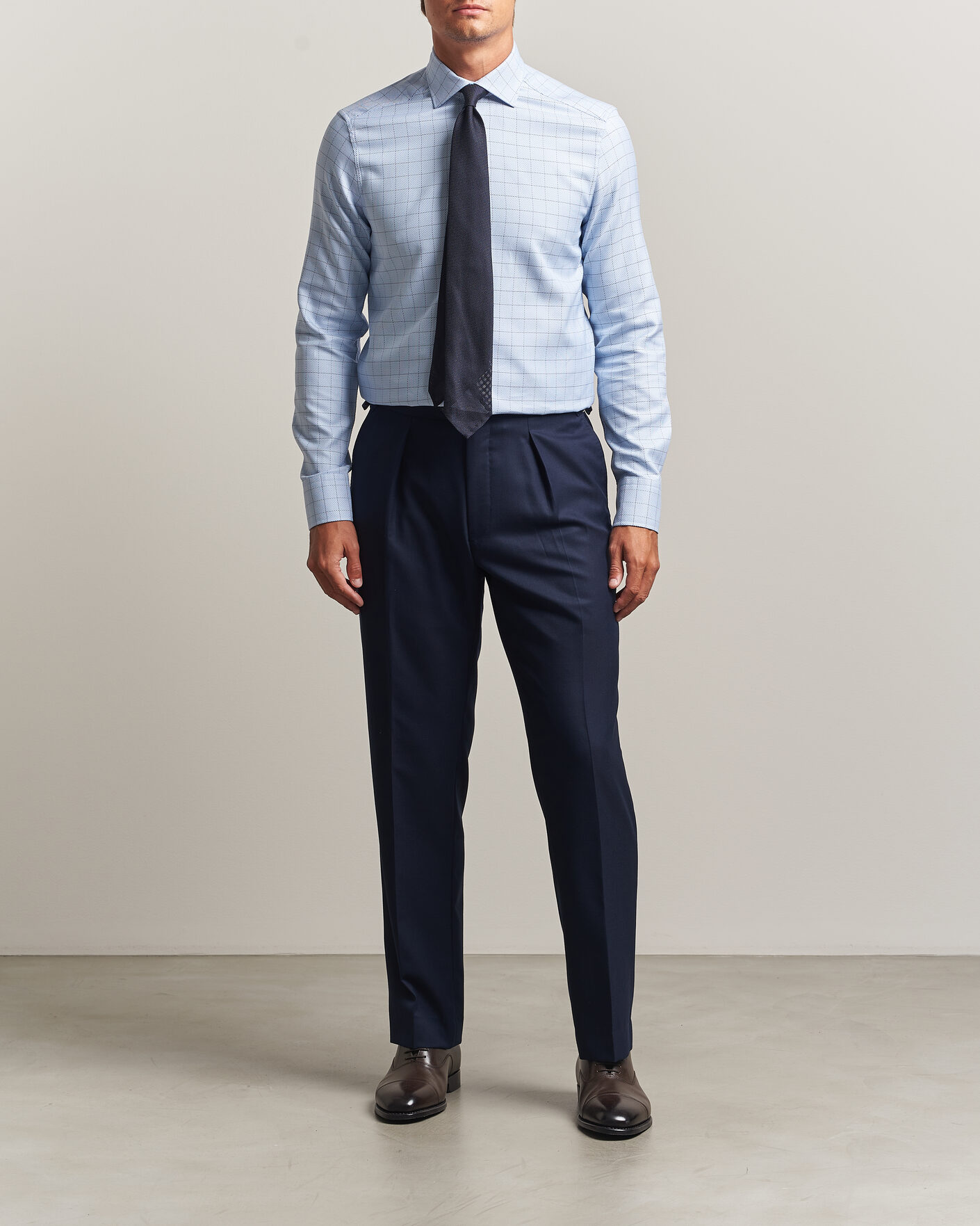 Men | Shirts | Stenströms | Slimline Twofold Structure Check Shirt Blue