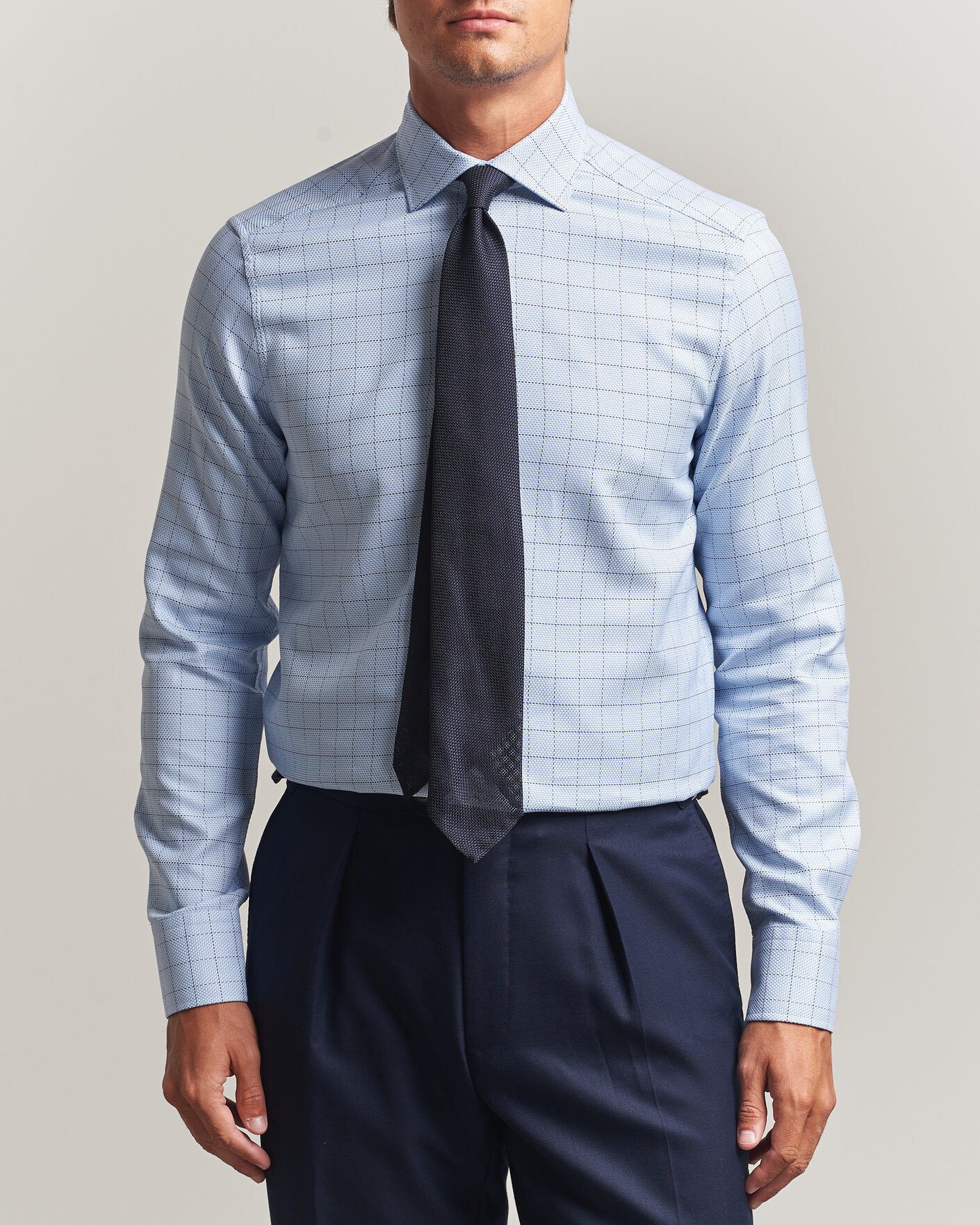 Men | Shirts | Stenströms | Slimline Twofold Structure Check Shirt Blue