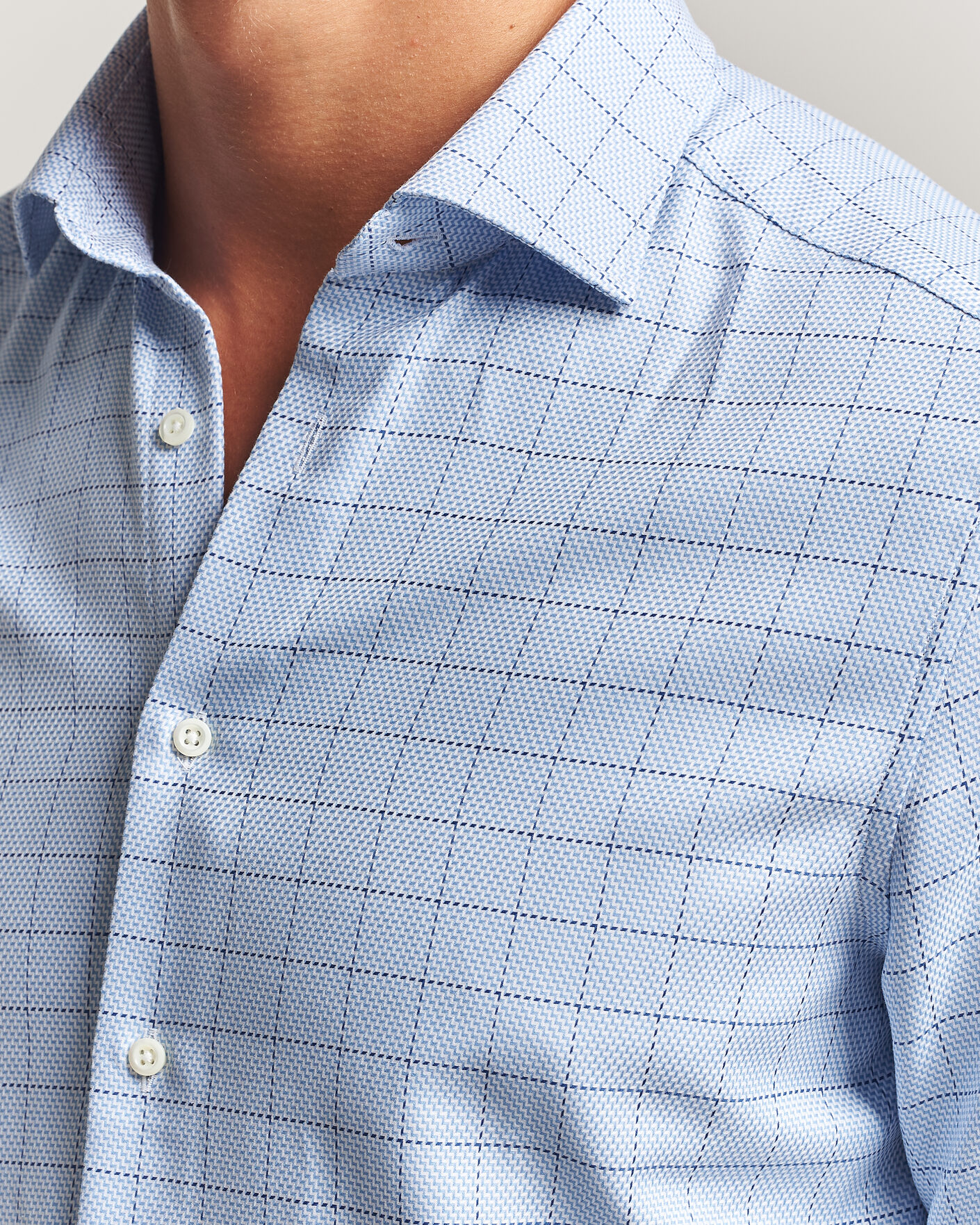 Men | Shirts | Stenströms | Slimline Twofold Structure Check Shirt Blue