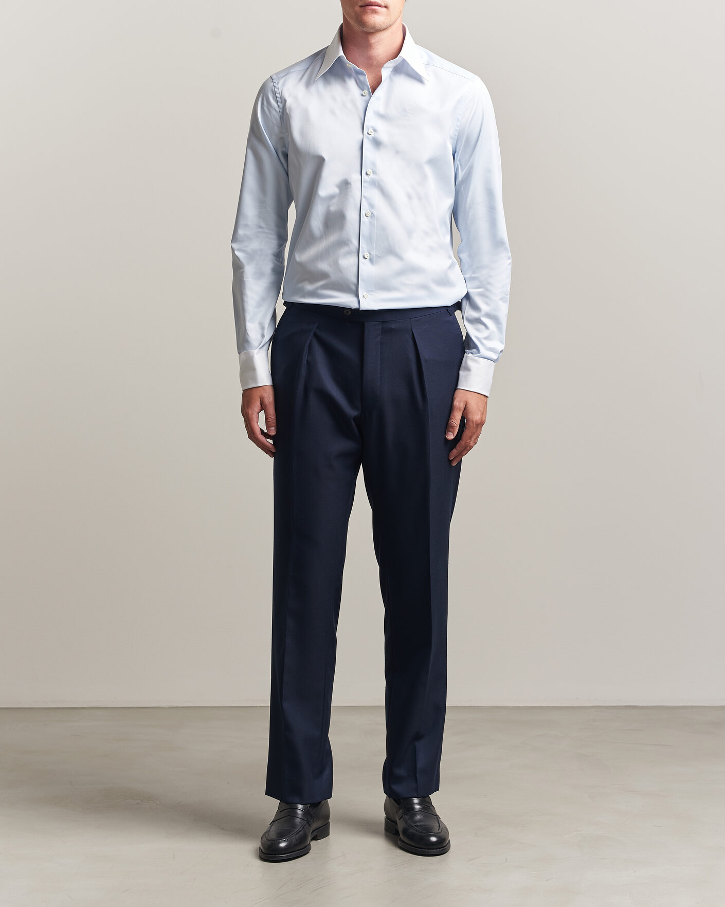 Men | Shirts | Stenströms | Slimline White Collar Whinchester Shirt Blue