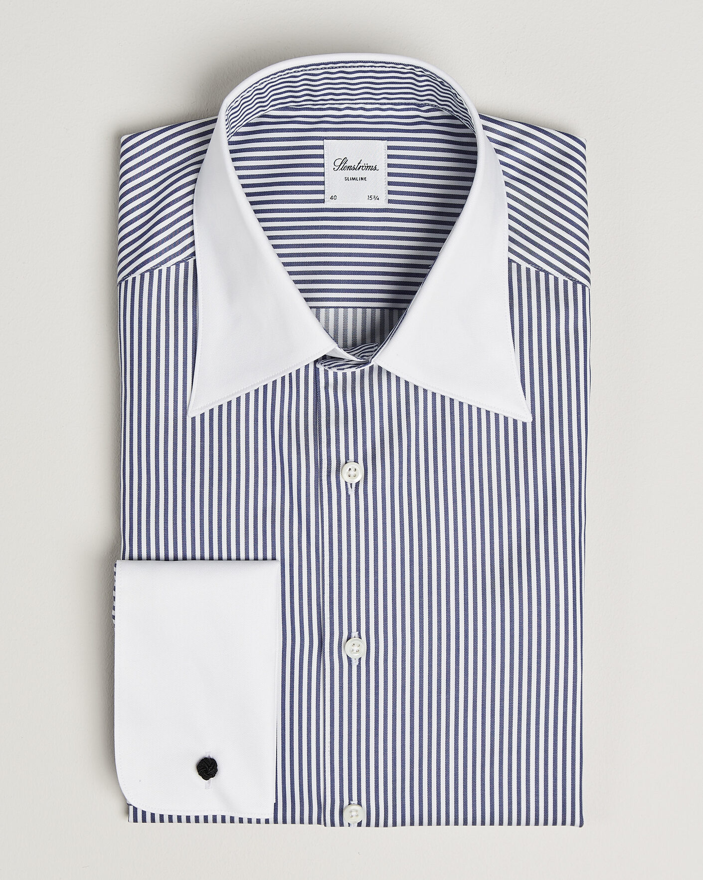 Men | Shirts | Stenströms | Slimline White Collar Stripe Whinchester Shirt Blue