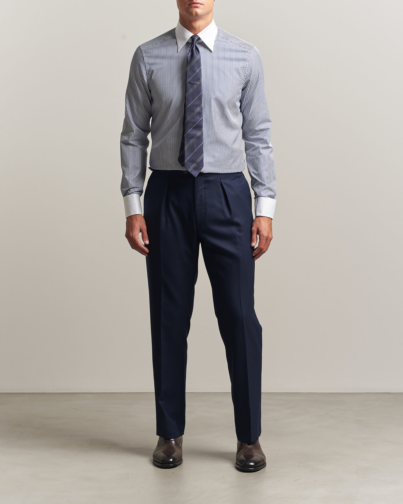 Men | Shirts | Stenströms | Slimline White Collar Stripe Whinchester Shirt Blue