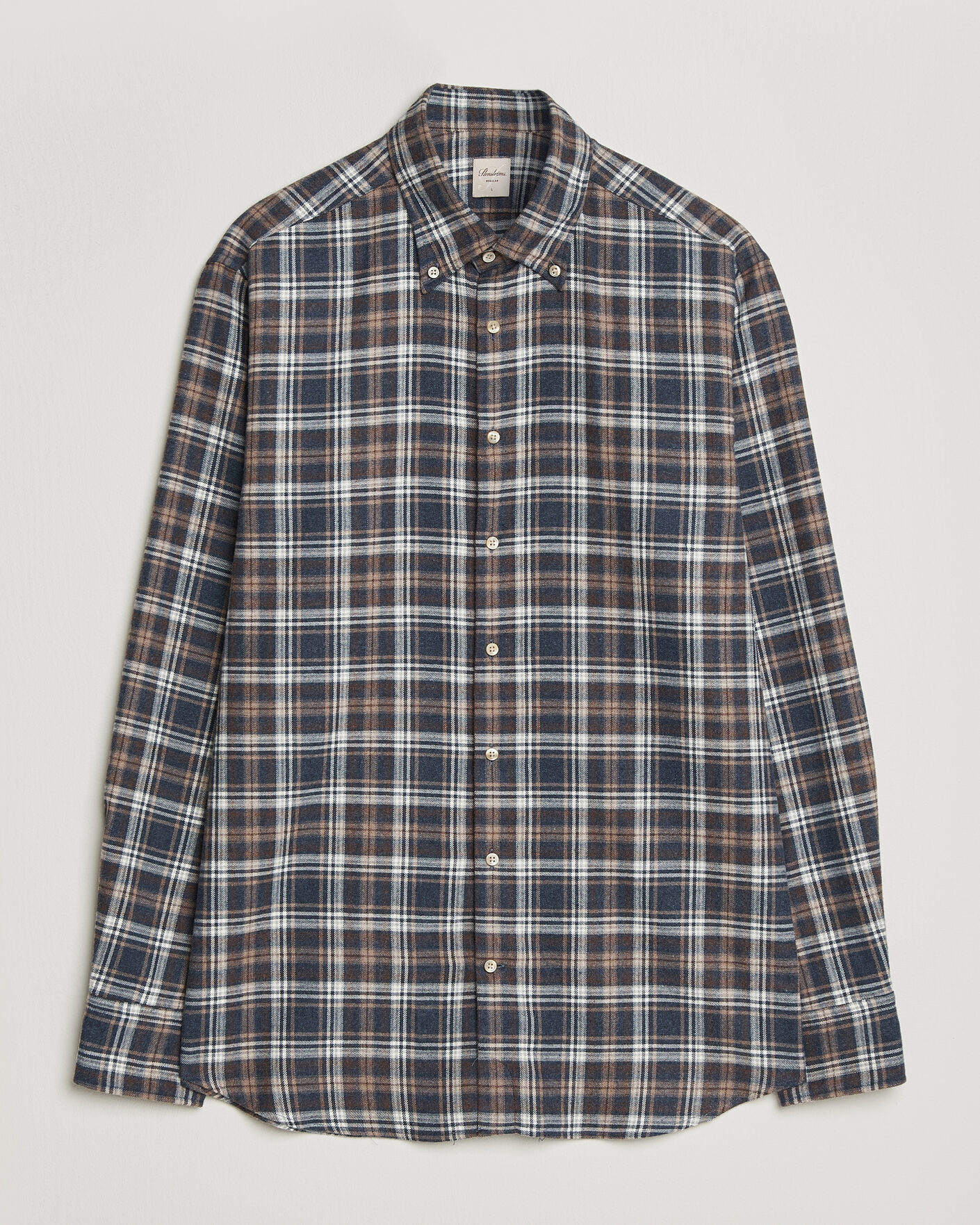 Men | Shirts | Stenströms | Regular Fit Check Cut Away Flannel Shirt Navy