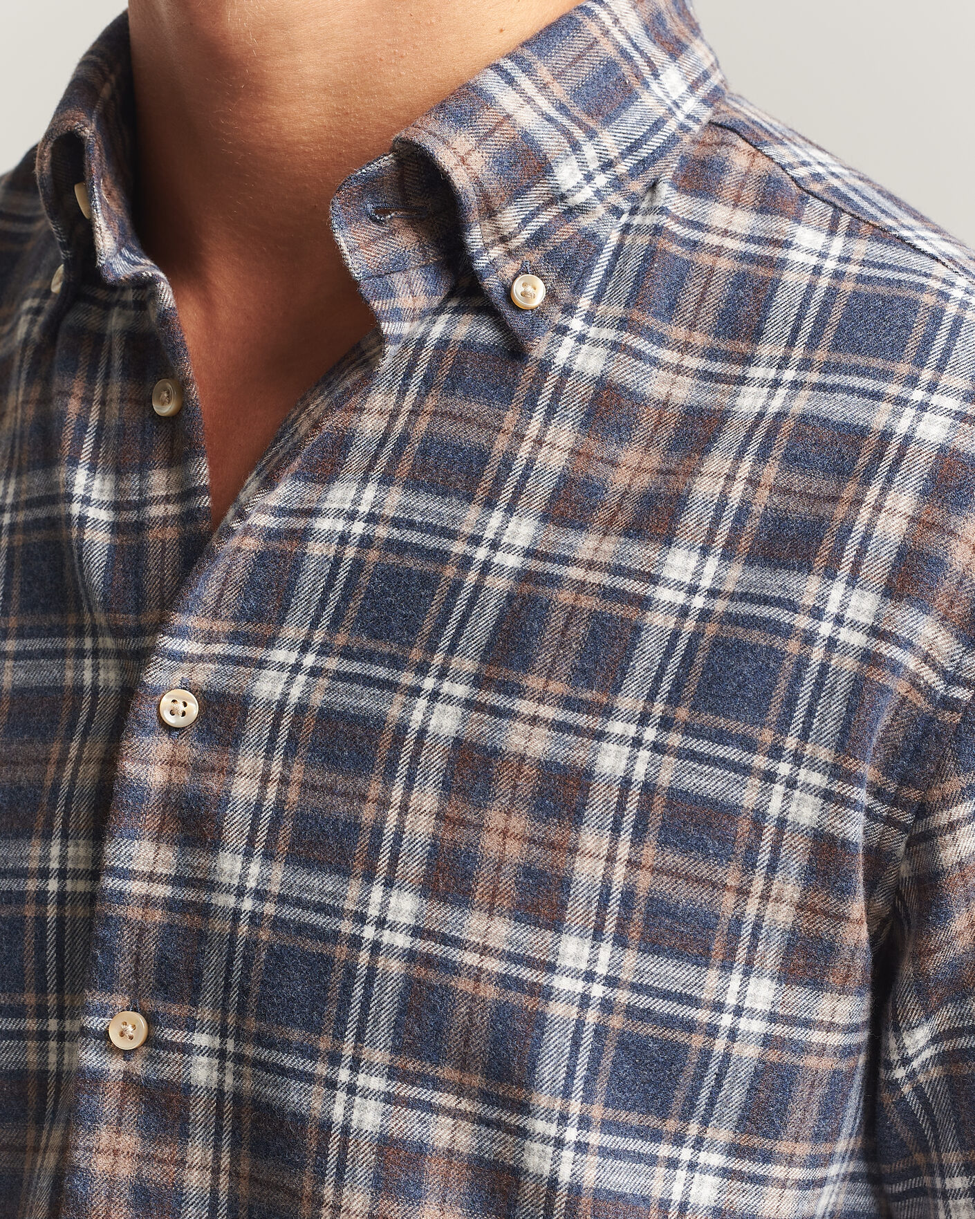 Men | Shirts | Stenströms | Regular Fit Check Cut Away Flannel Shirt Navy