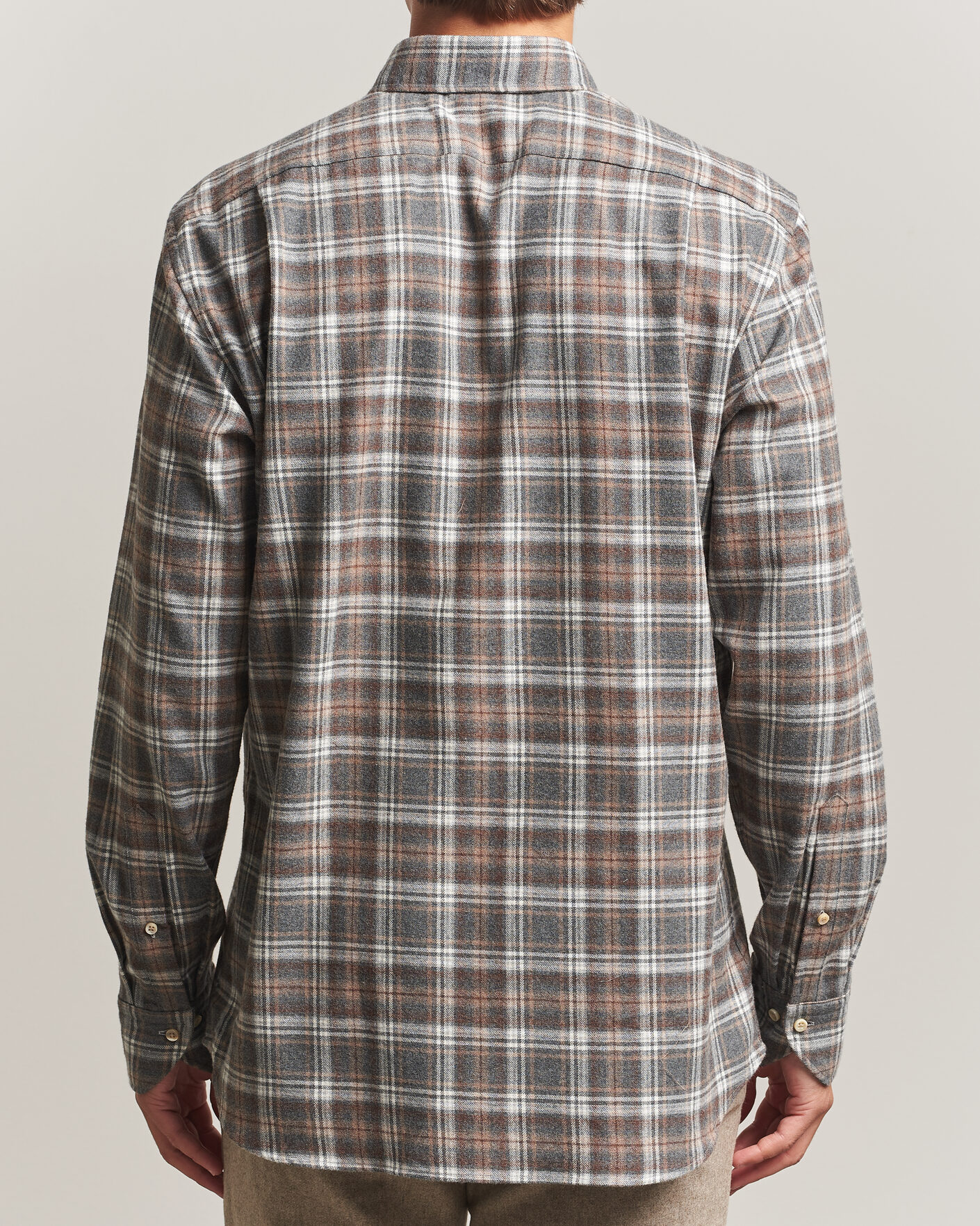 Men | Shirts | Stenströms | Regular Fit Check Cut Away Flannel Shirt Brown