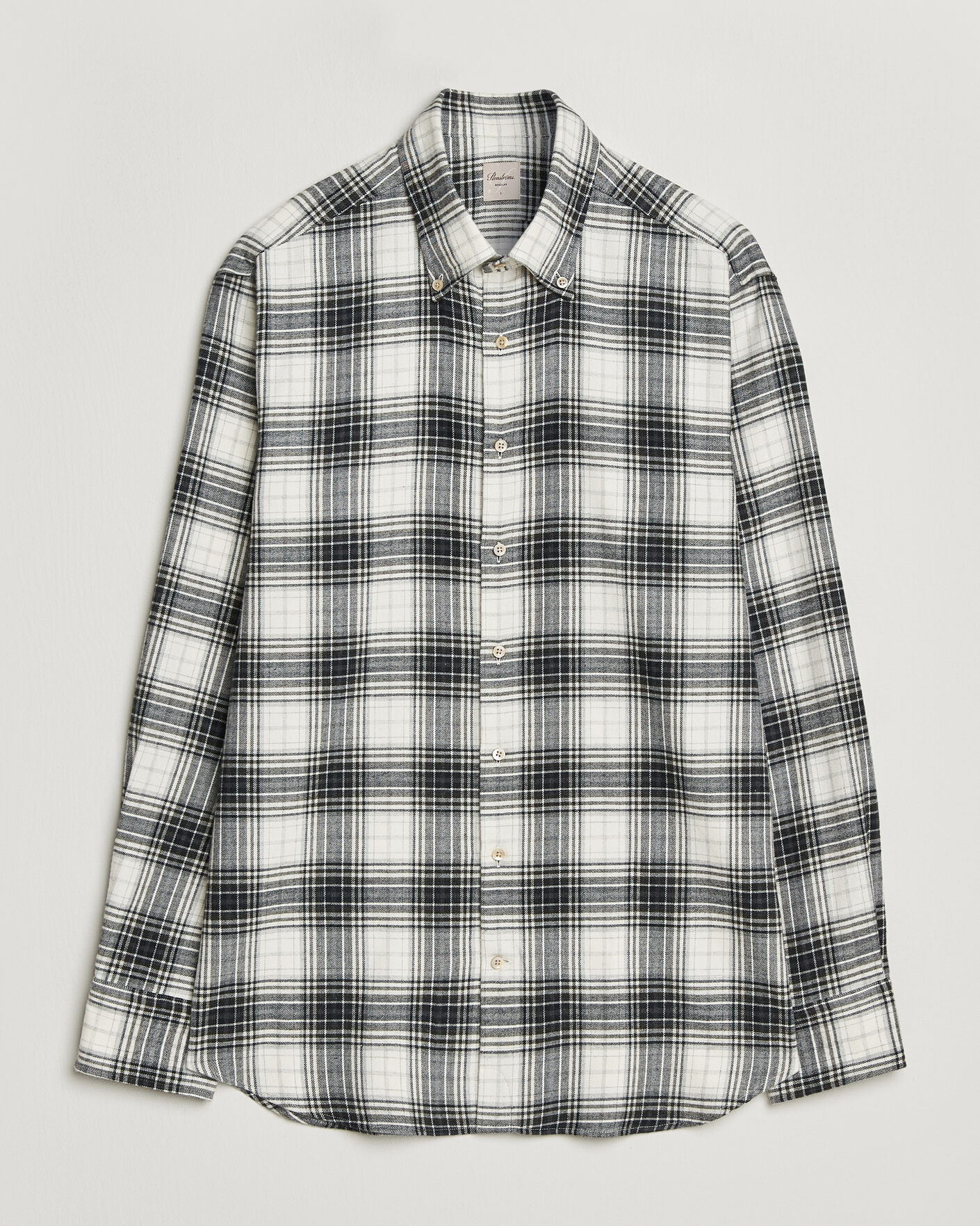Men | Shirts | Stenströms | Regular Fit Check Button Down Flannel Shirt Grey