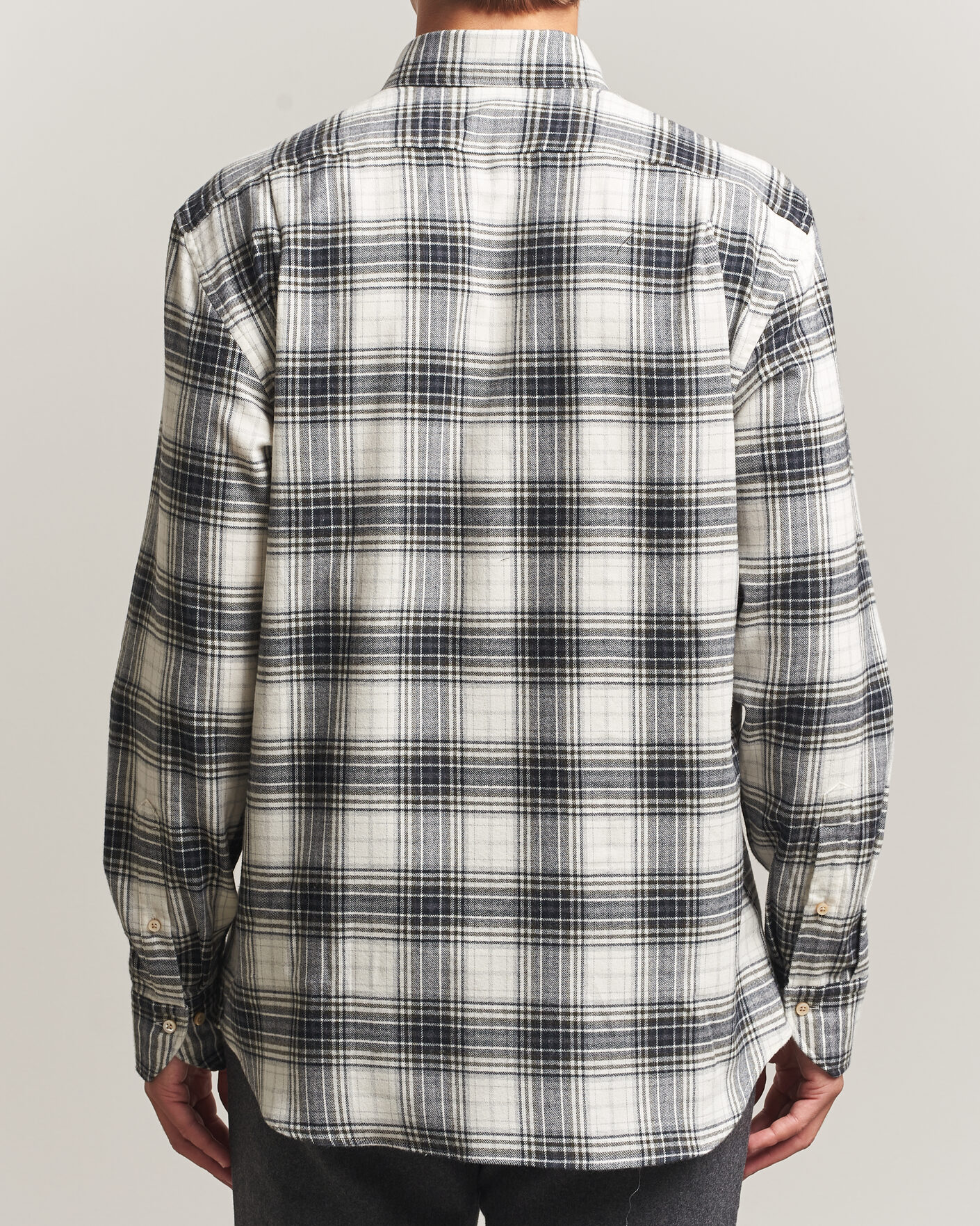 Men | Shirts | Stenströms | Regular Fit Check Button Down Flannel Shirt Grey