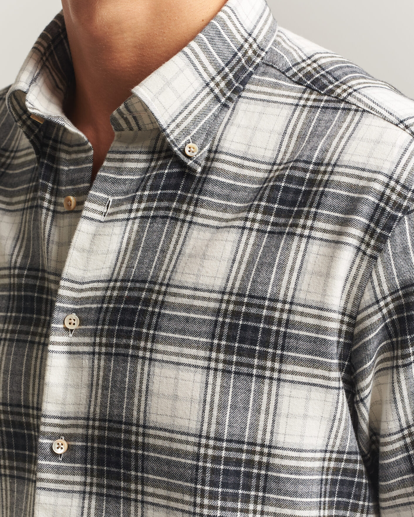Men | Shirts | Stenströms | Regular Fit Check Button Down Flannel Shirt Grey