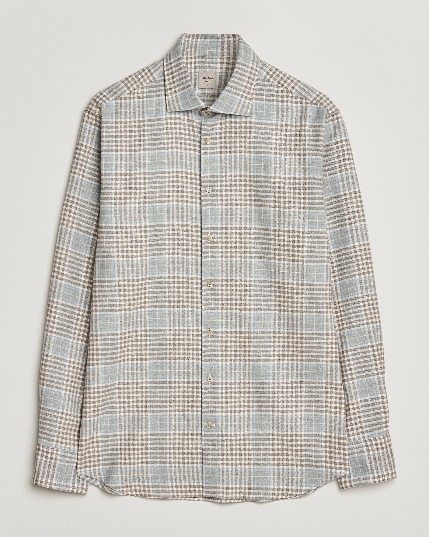 Men | Shirts | Stenströms | Regular Fit Overcheck Flannel Shirt Light Brown