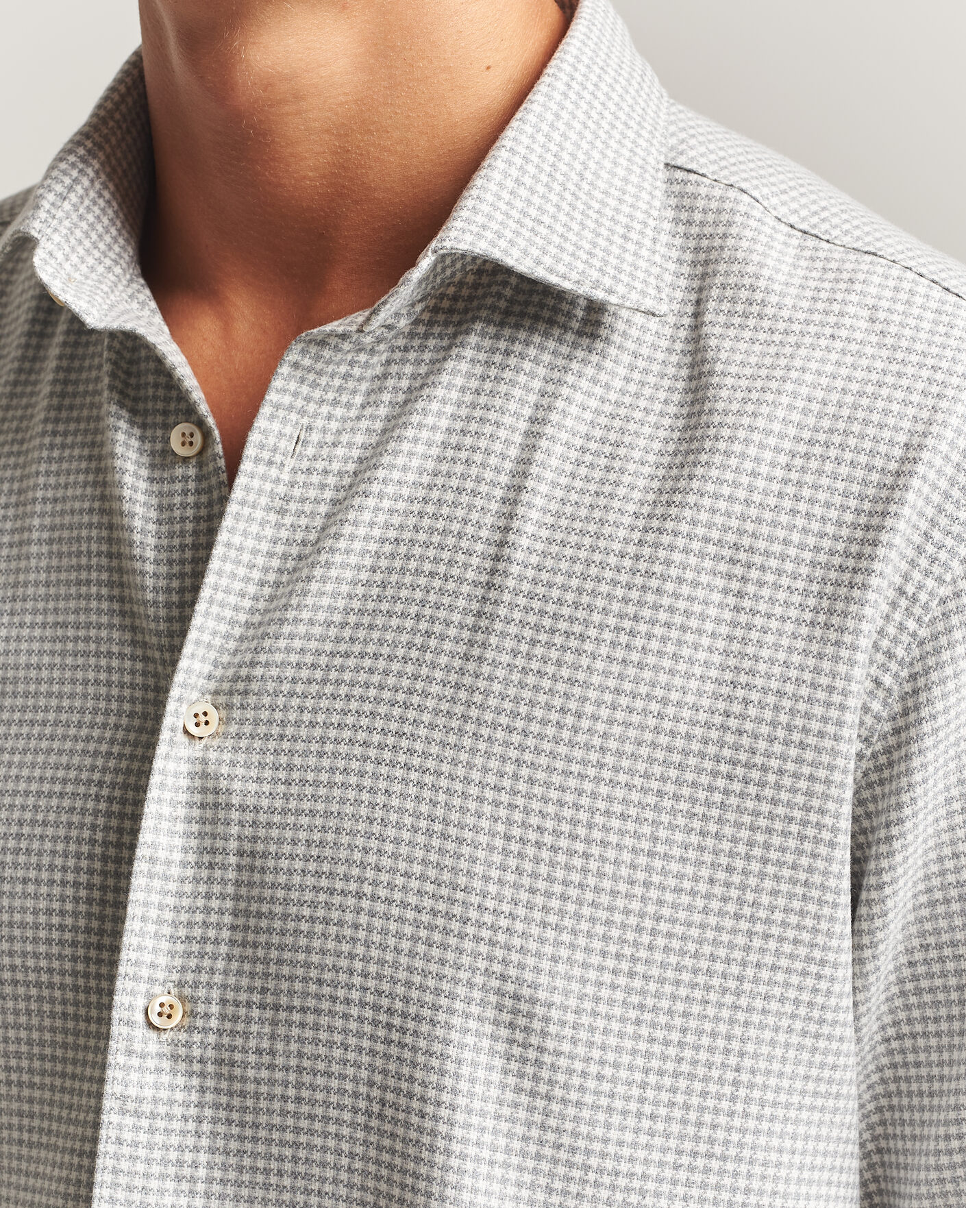 Men | Shirts | Stenströms | Regular Fit Houndstooth Flannel Shirt Grey