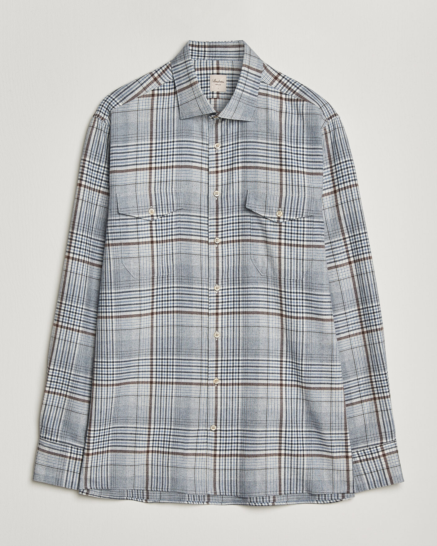 Men | Shirts | Stenströms | Regular Fit Front Pocket Flannel Shirt Blue