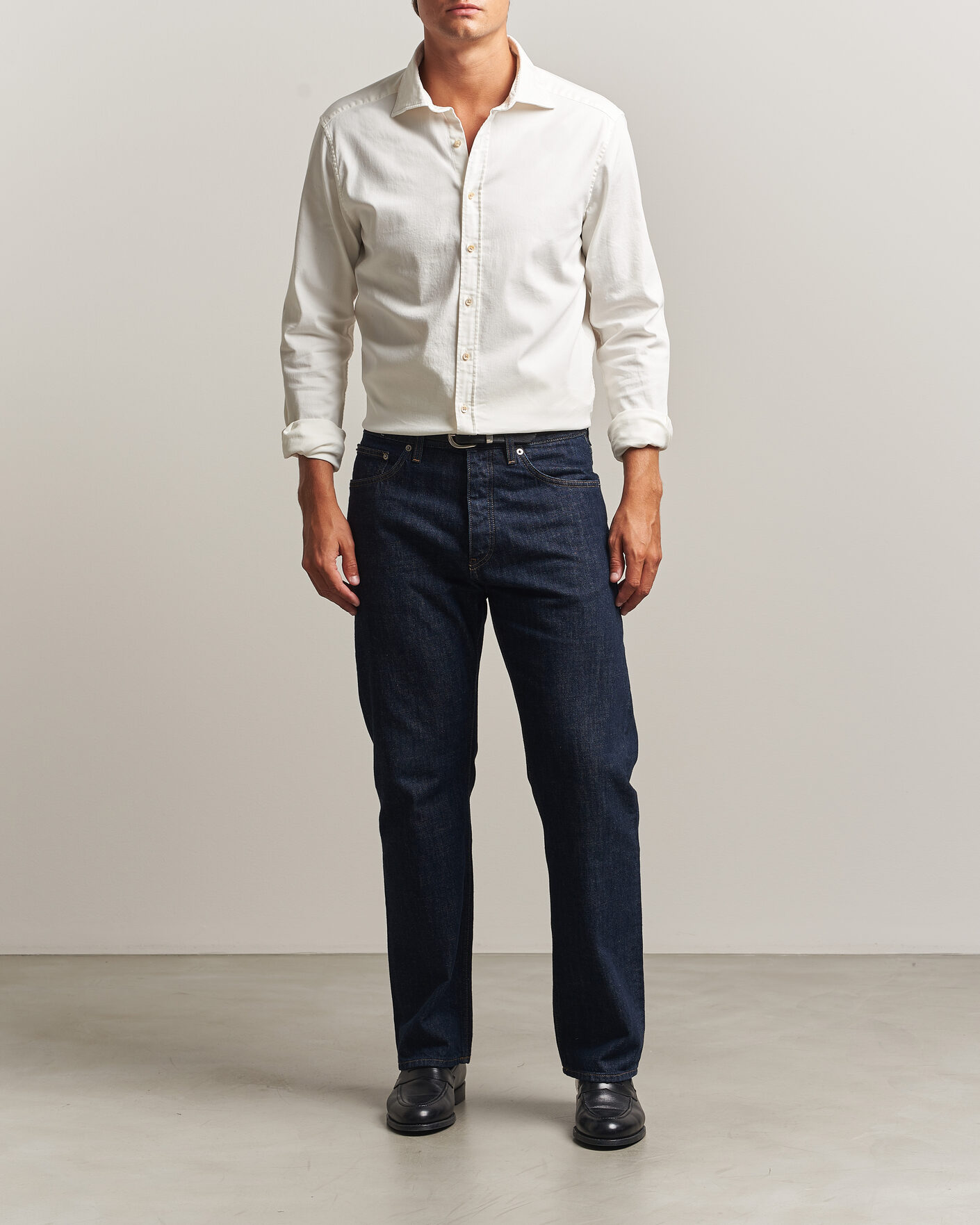 Men | Shirts | Stenströms | Slimline Garment Washed Shirt Off White Denim