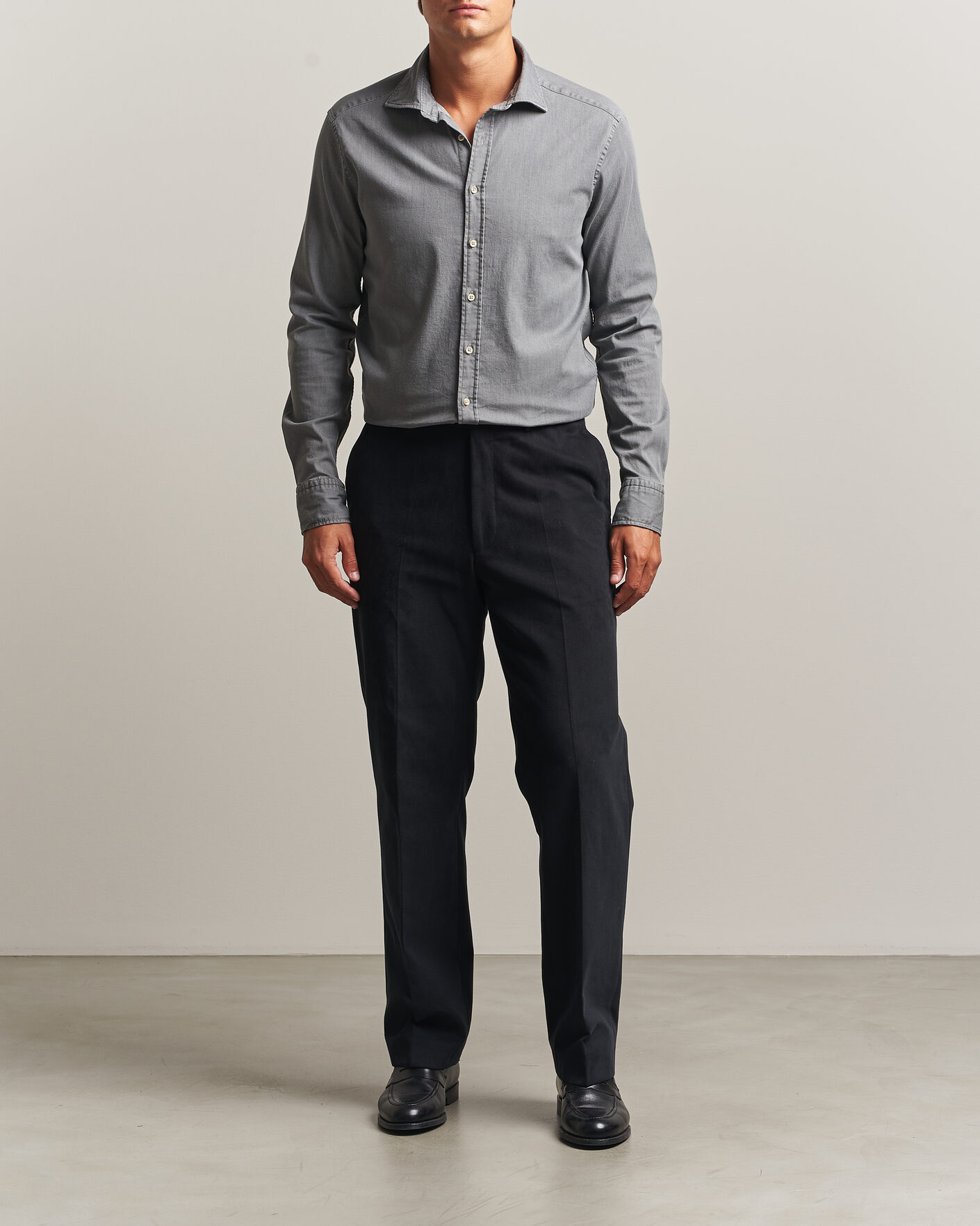Men | Shirts | Stenströms | Slimline Garment Washed Shirt Grey Denim