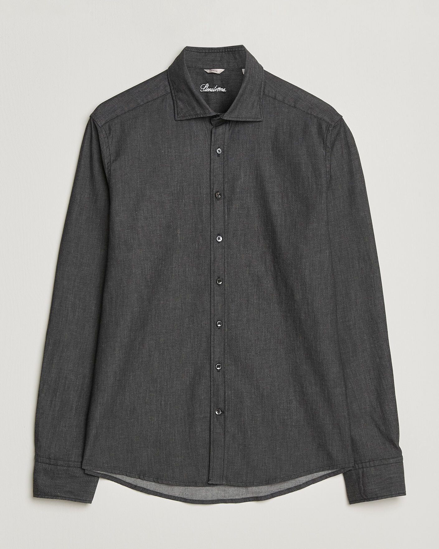 Men | Shirts | Stenströms | Slimline Garment Washed Shirt Black Denim