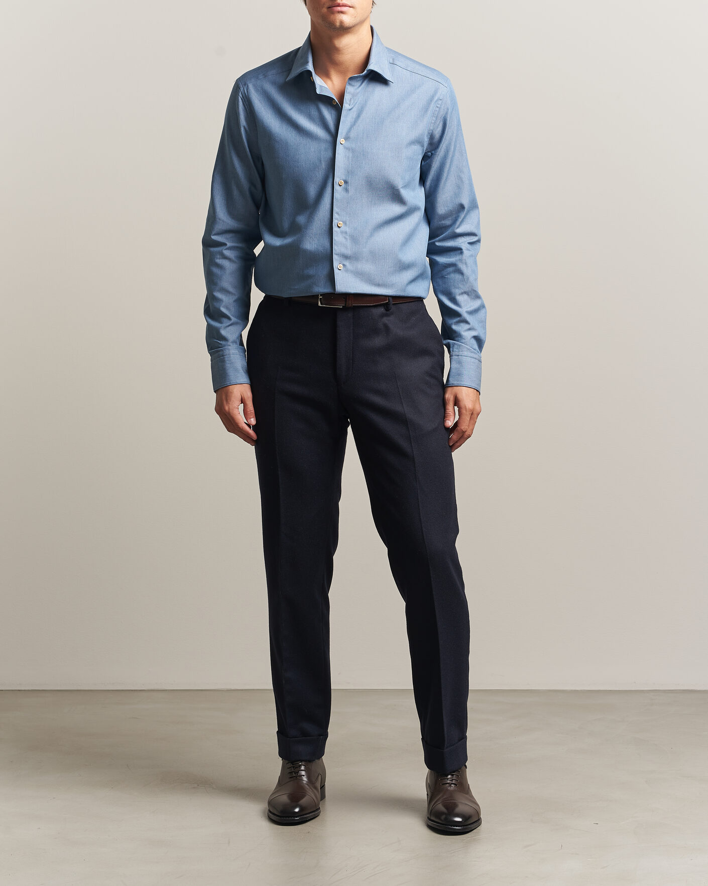 Men | Shirts | Stenströms | Slimline Cotton Twill Denim Shirt Blue