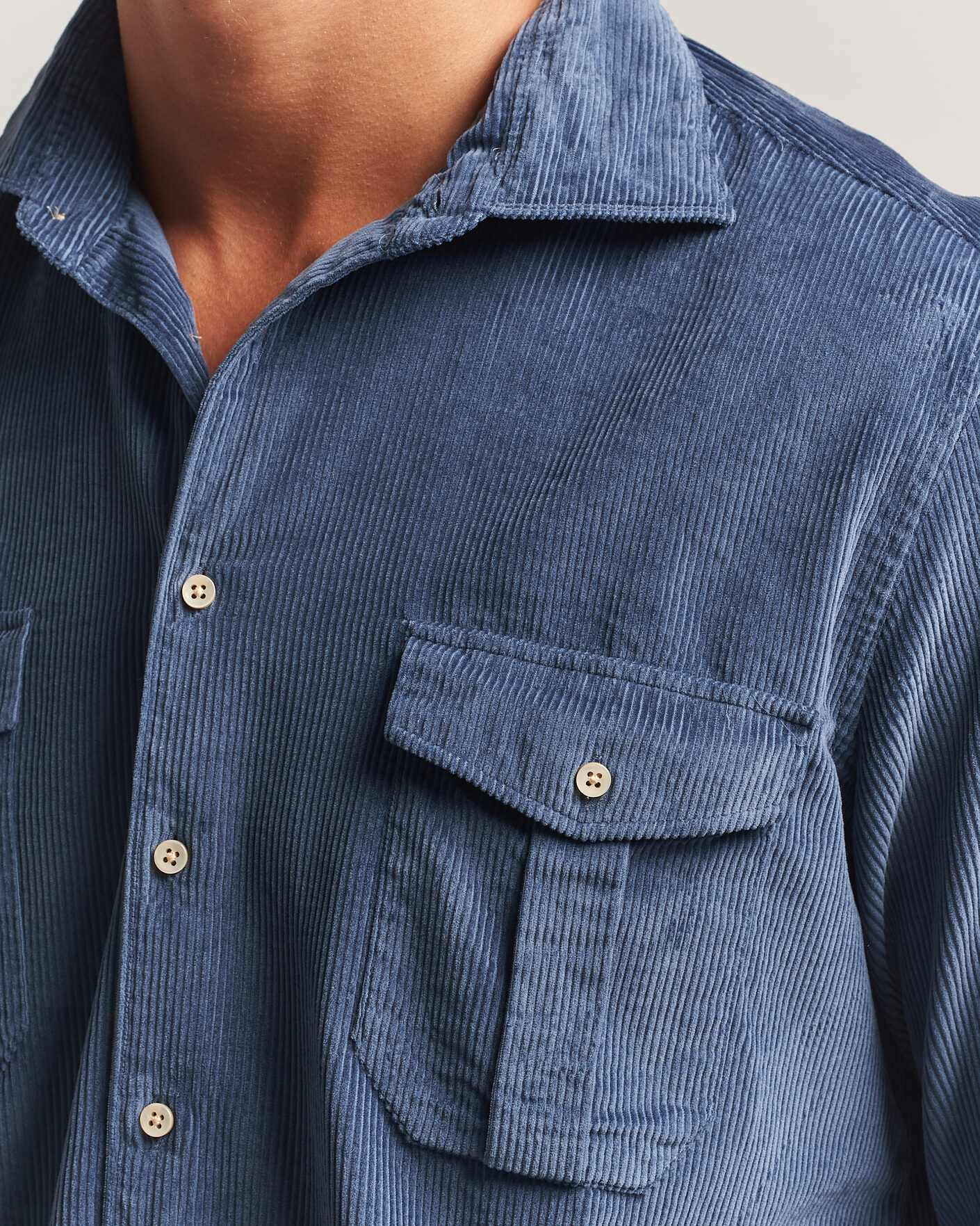 Men | Shirts | Stenströms | Regular Fit Cord Pocket Shirt Blue