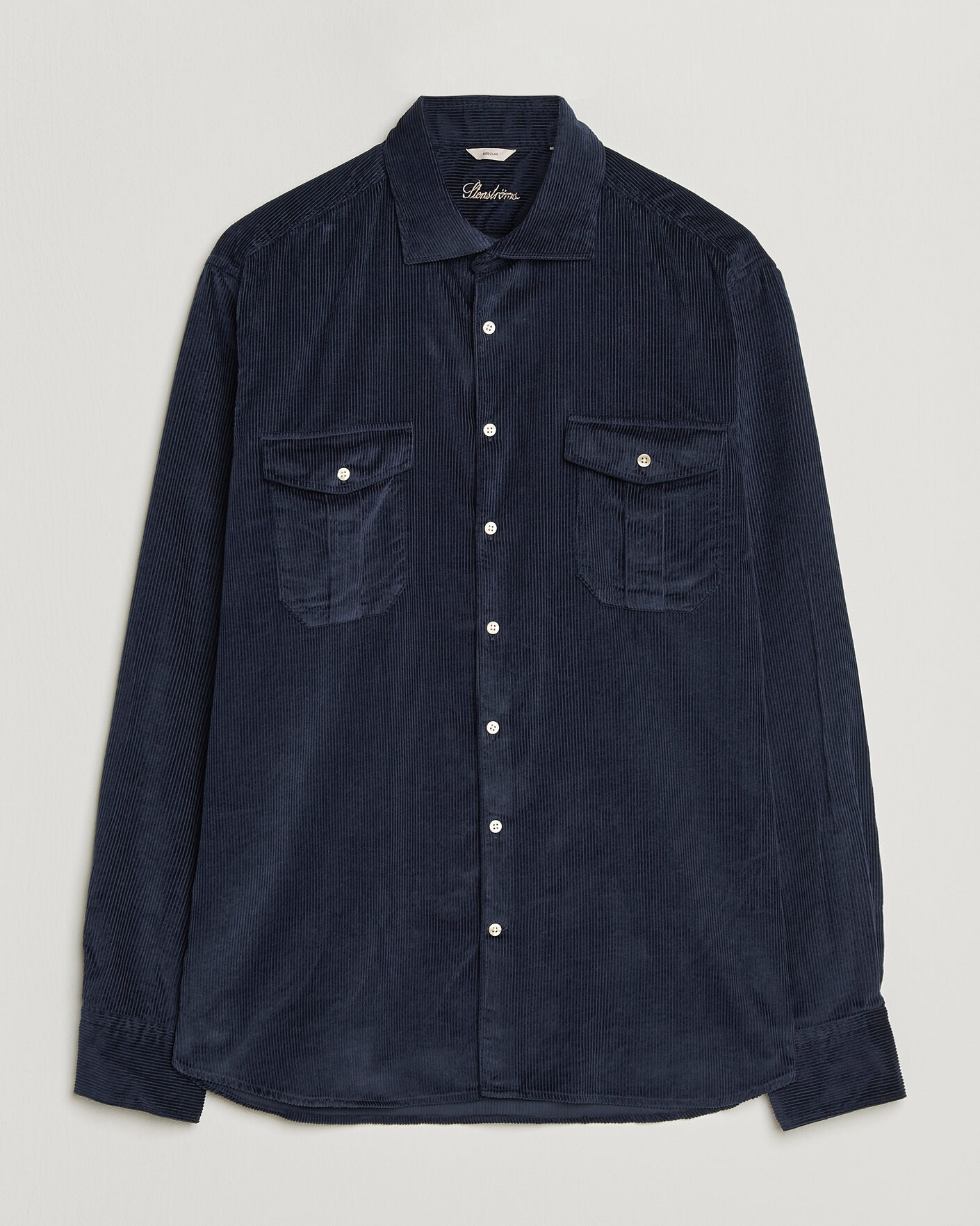 Men | Shirts | Stenströms | Regular Fit Cord Pocket Shirt Navy