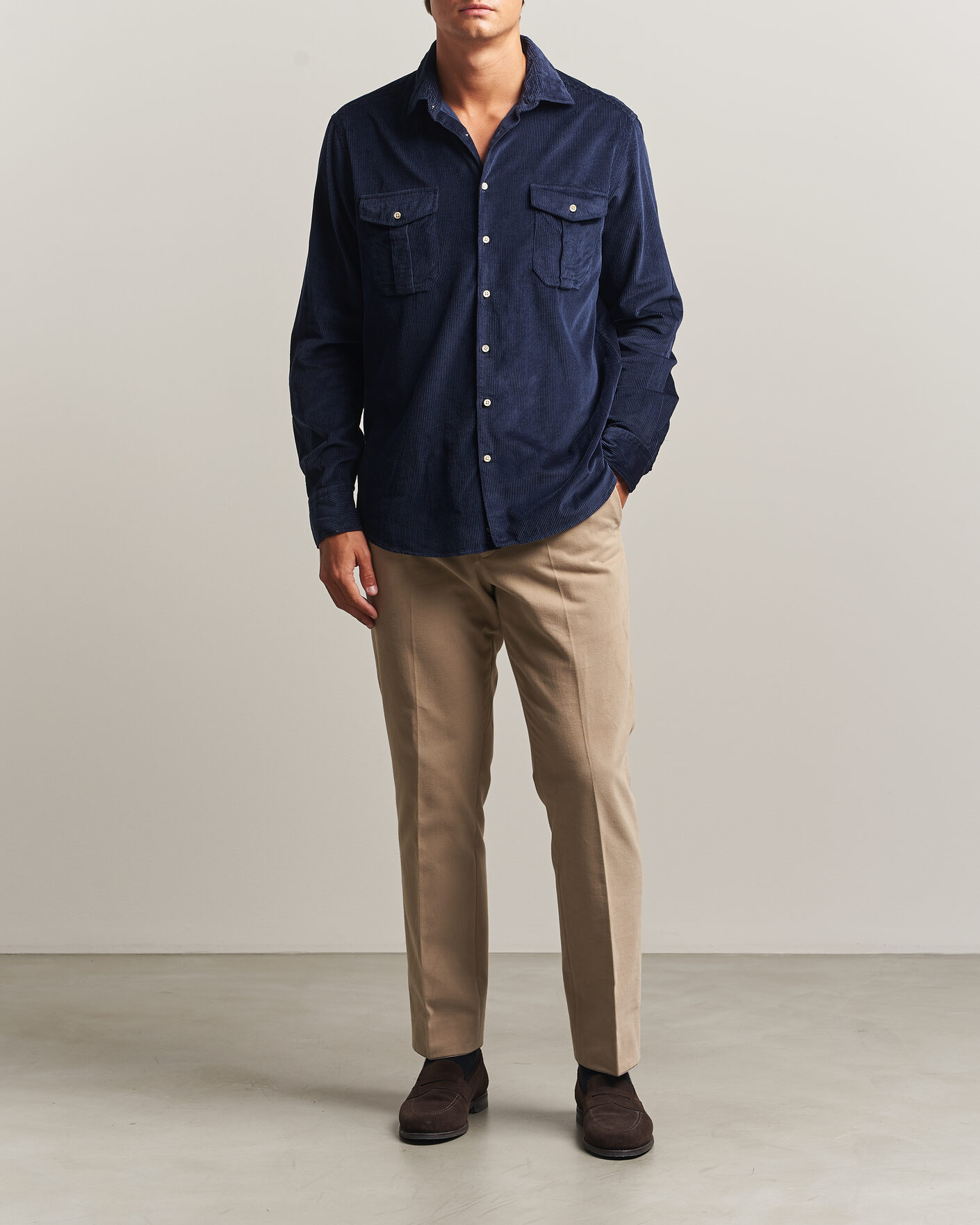 Men | Shirts | Stenströms | Regular Fit Cord Pocket Shirt Navy