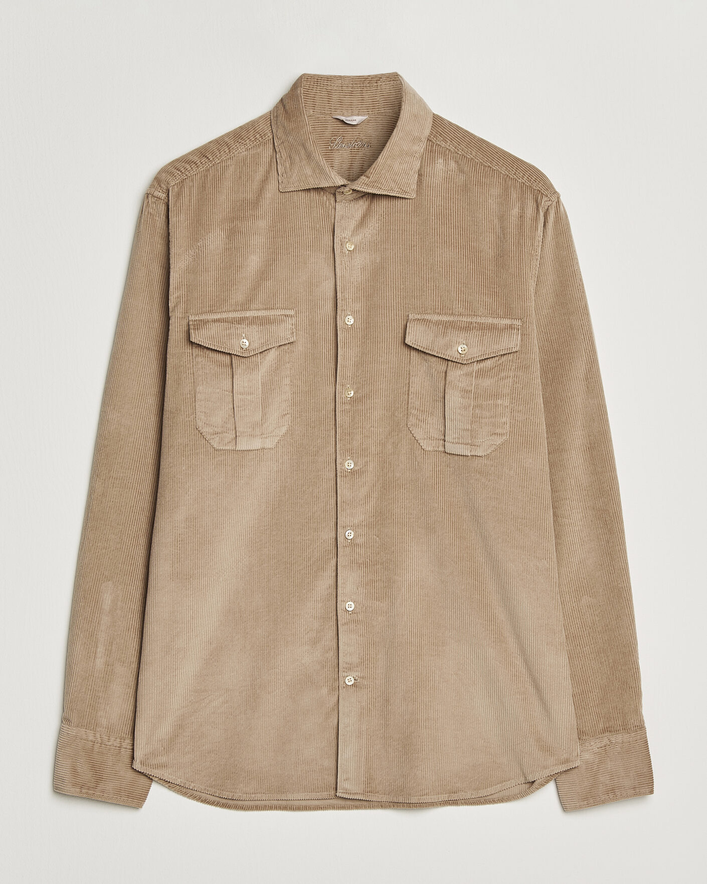 Men | Shirts | Stenströms | Regular Fit Cord Pocket Shirt Light Brown