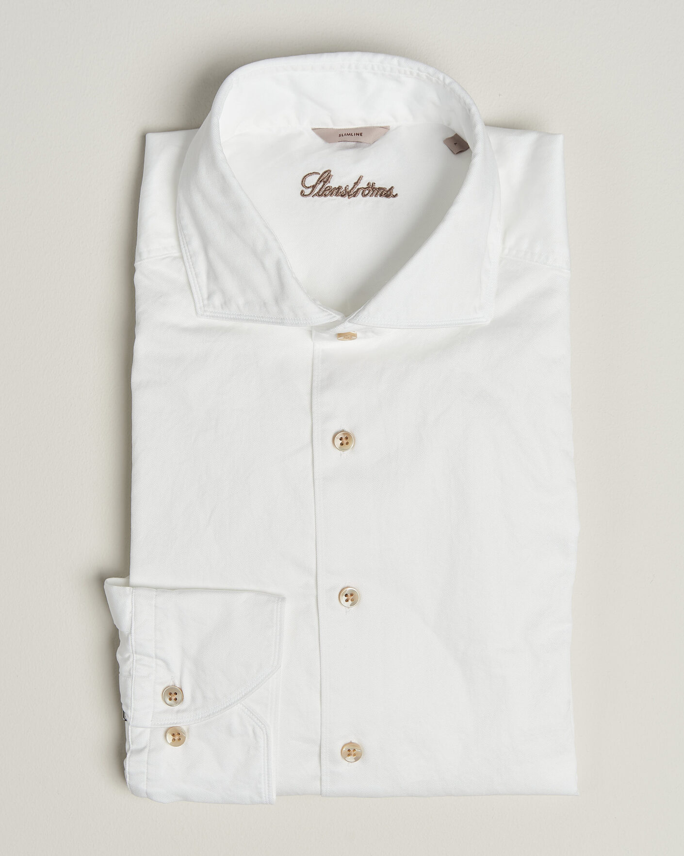 Men | Shirts | Stenströms | Slimline Washed Cotton Twill Cut Away Shirt White