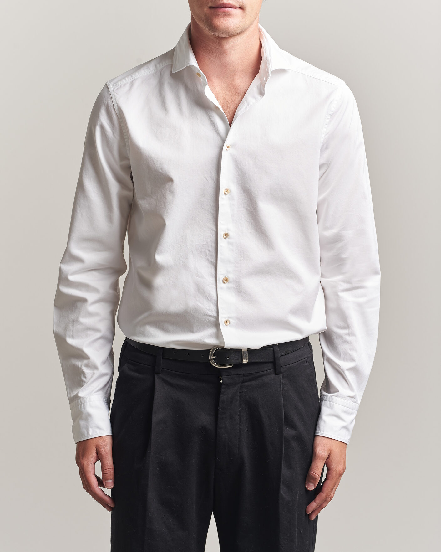 Men | Shirts | Stenströms | Slimline Washed Cotton Twill Cut Away Shirt White