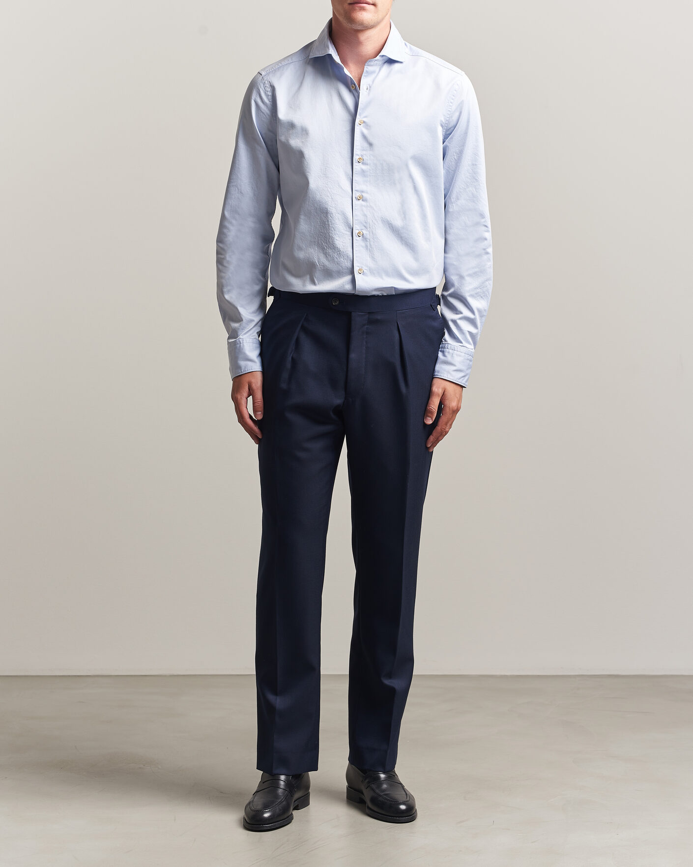 Men | Shirts | Stenströms | Slimline Washed Cotton Twill Cut Away Shirt Blue