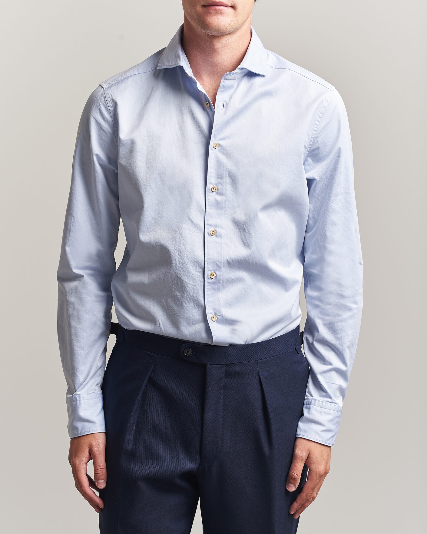 Men | Shirts | Stenströms | Slimline Washed Cotton Twill Cut Away Shirt Blue