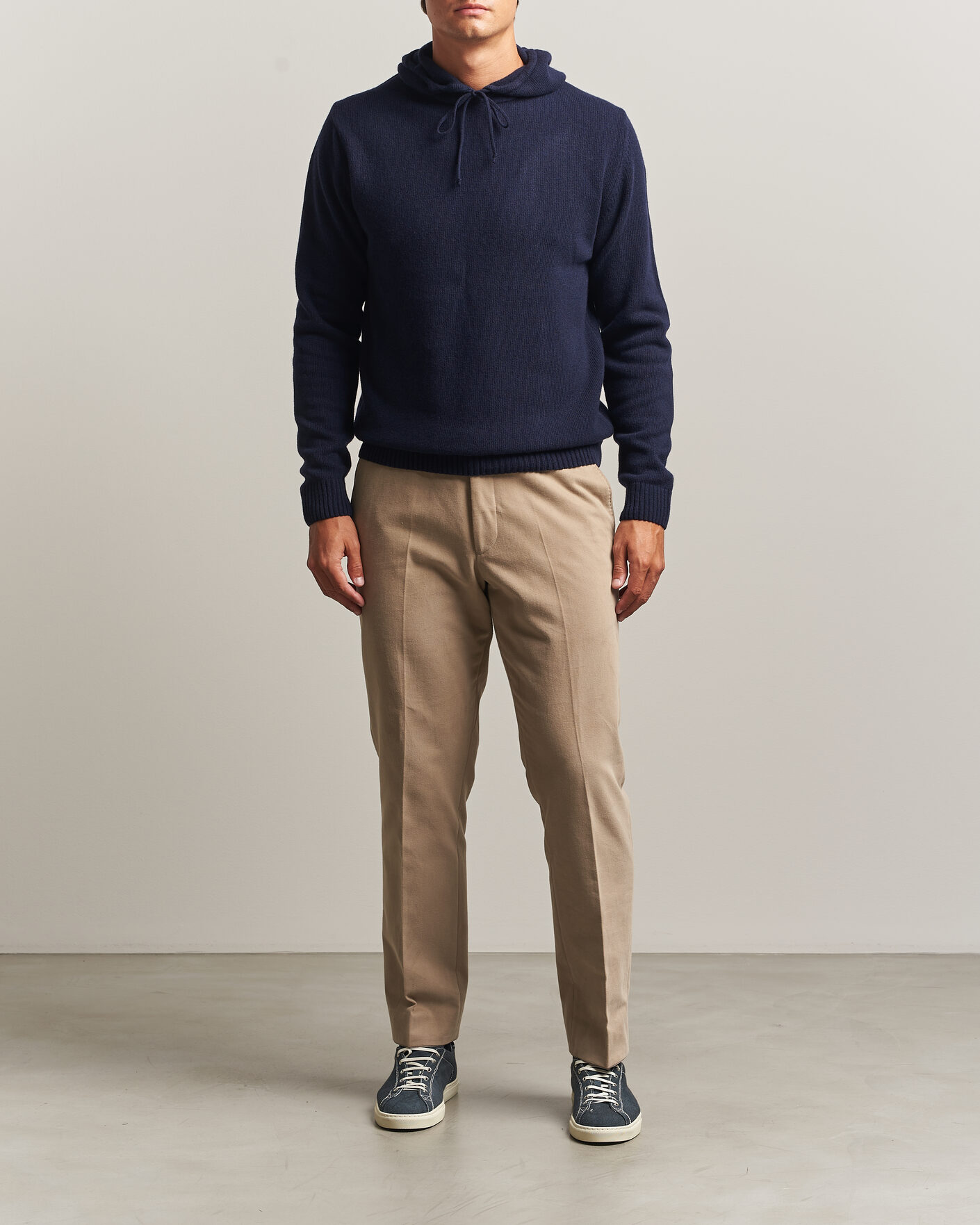 Men | Sweaters & Knitwear | Stenströms | Brushed Merino Hood Navy