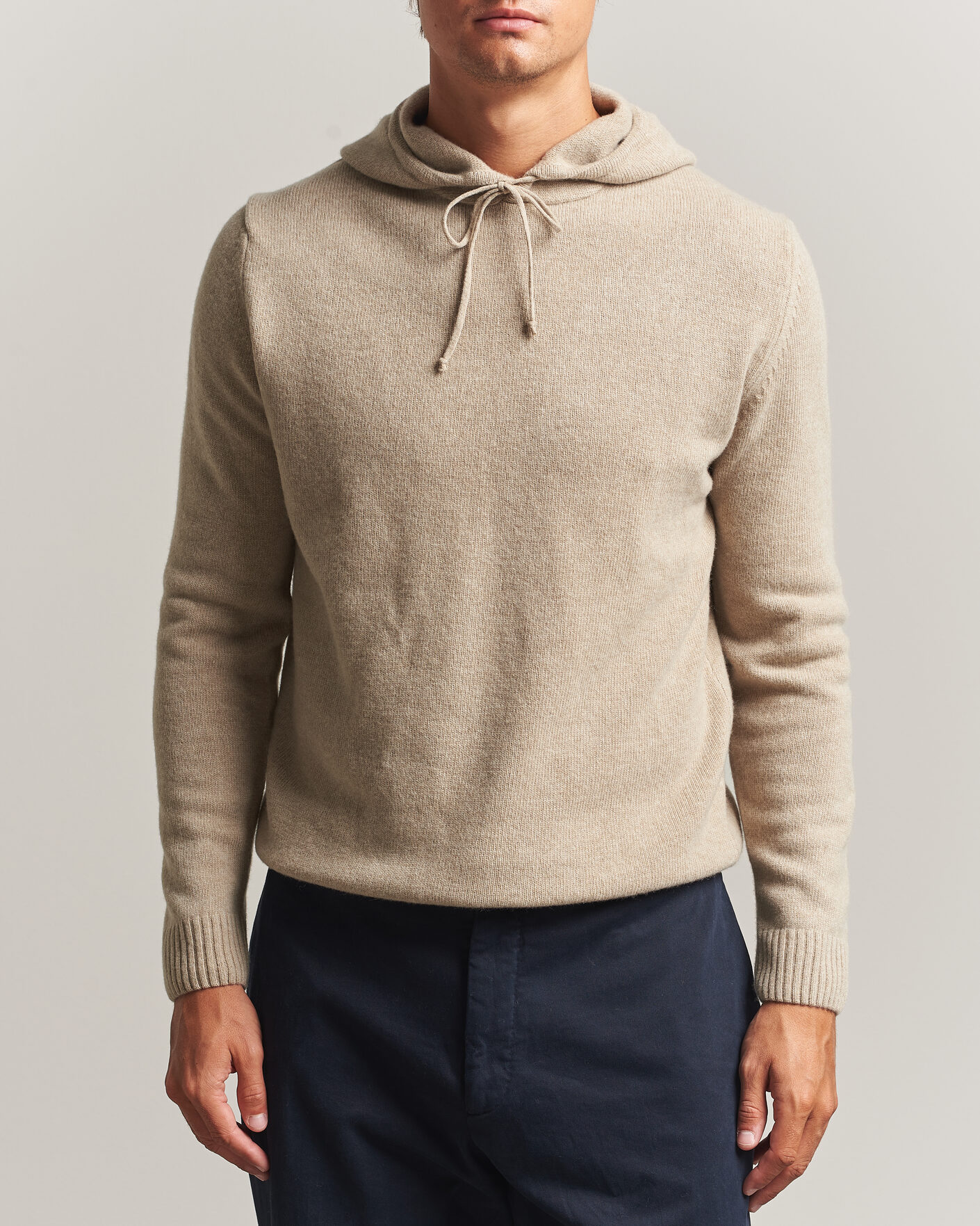 Men | Sweaters & Knitwear | Stenströms | Brushed Merino Hood Beige