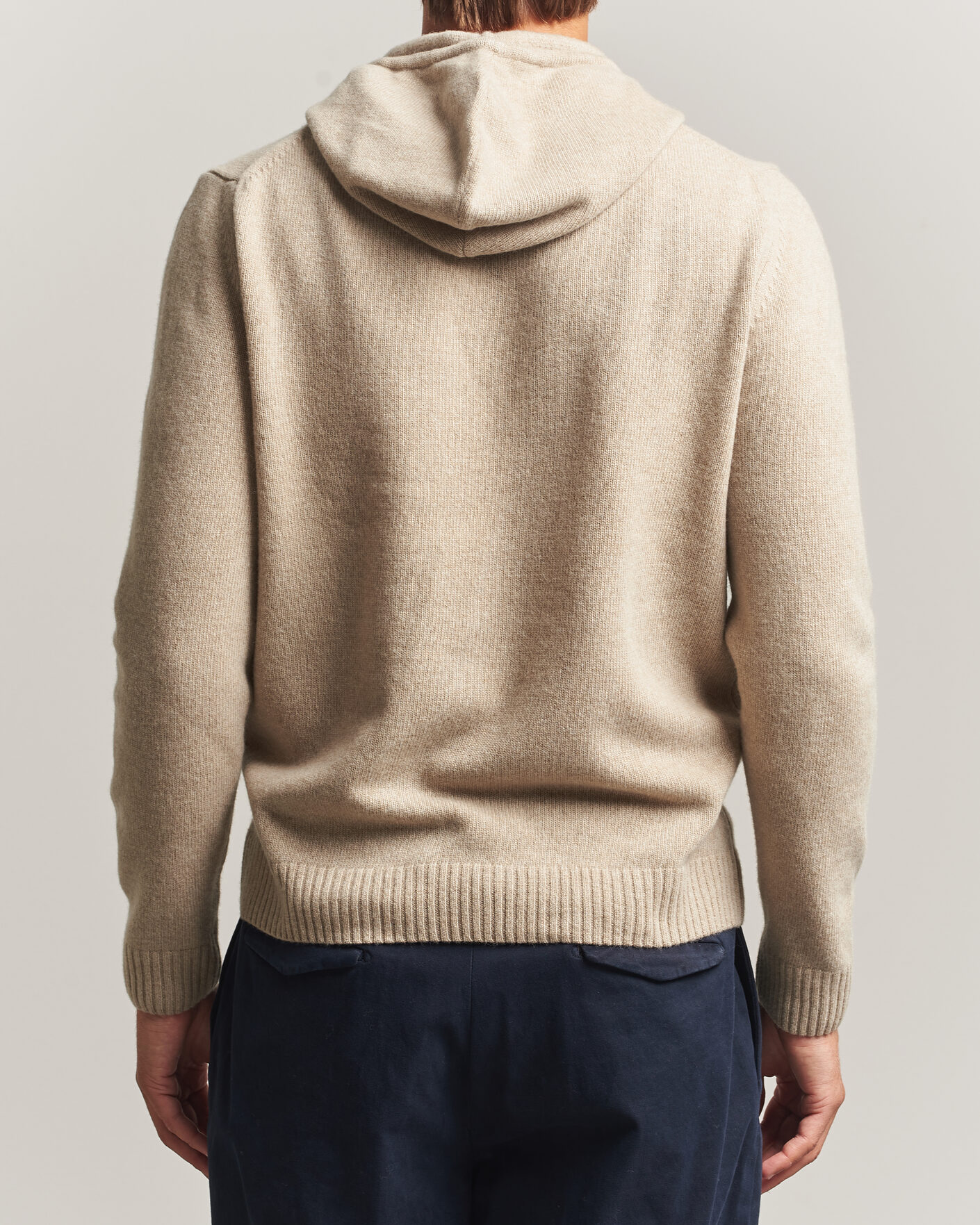 Men | Sweaters & Knitwear | Stenströms | Brushed Merino Hood Beige