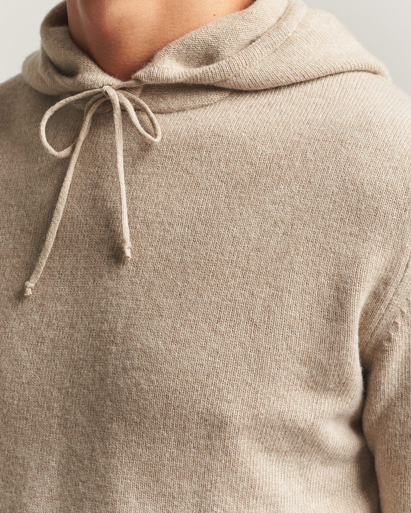 Men | Sweaters & Knitwear | Stenströms | Brushed Merino Hood Beige