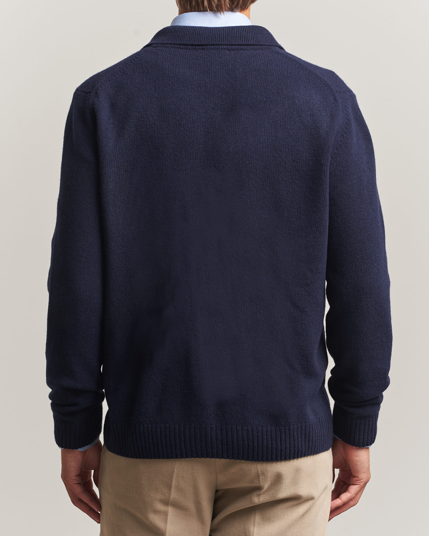 Men | Sweaters & Knitwear | Stenströms | Brushed Merino Polo Cardigan Navy