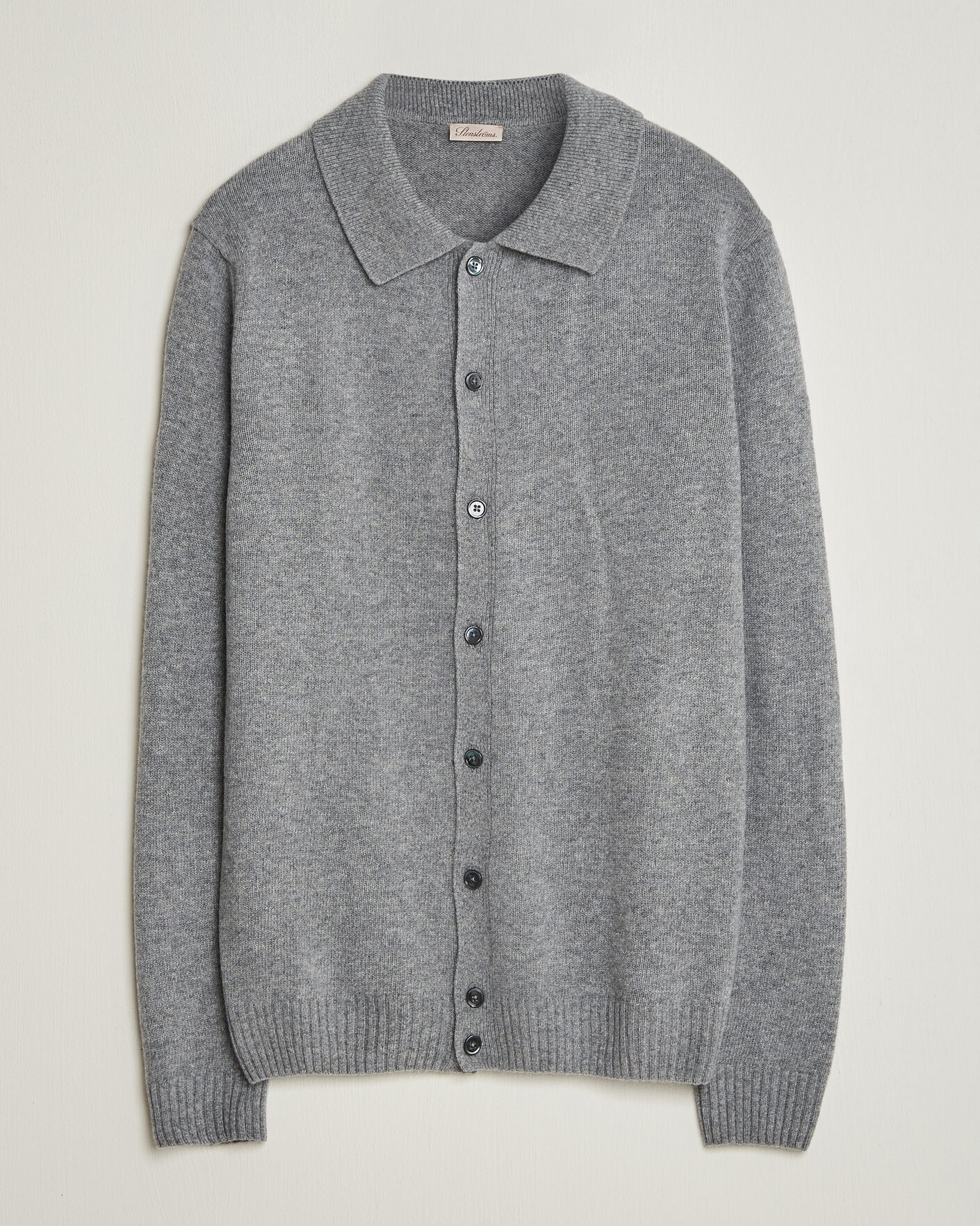 Men | Sweaters & Knitwear | Stenströms | Brushed Merino Polo Cardigan Grey