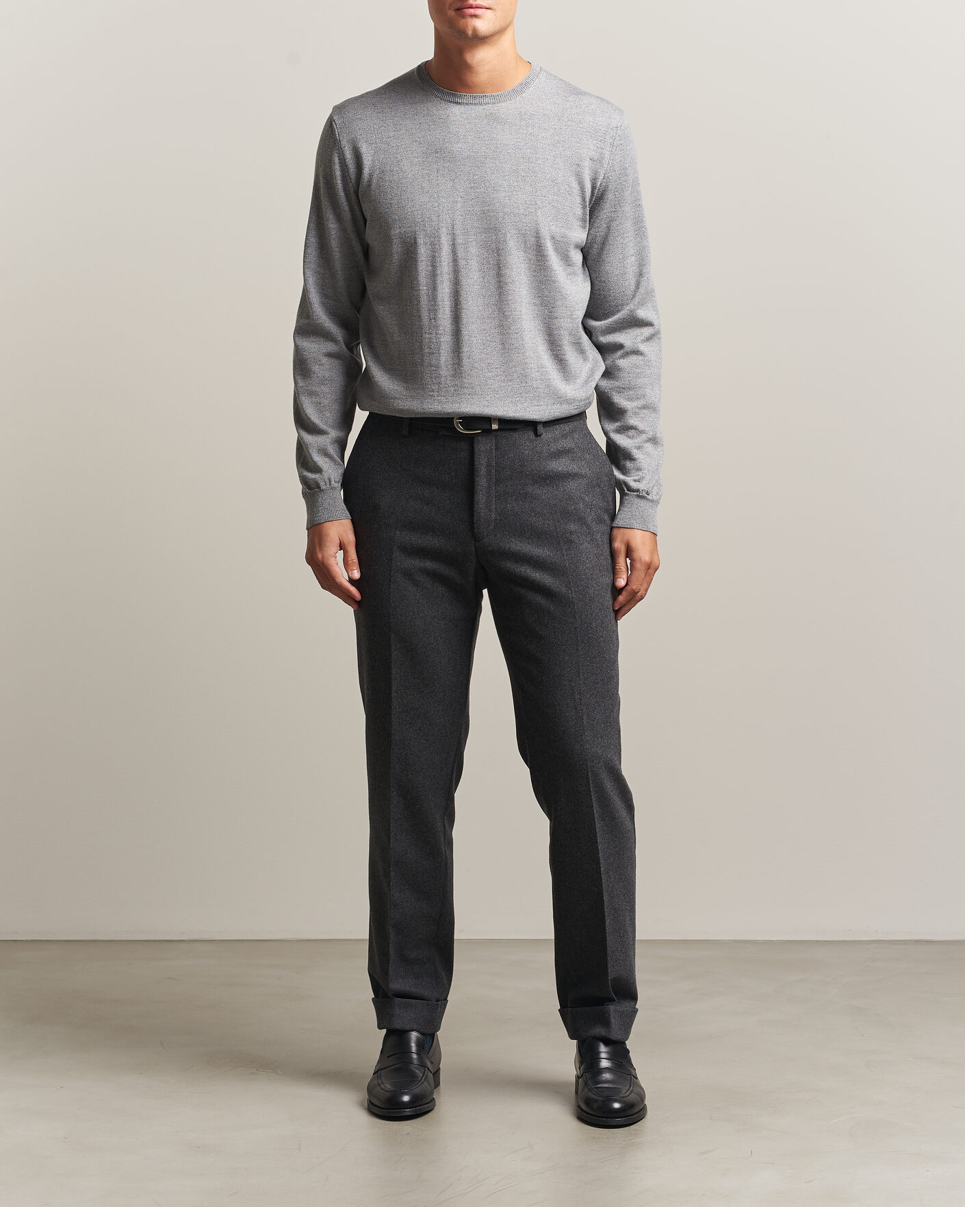 Men | Sweaters & Knitwear | Stenströms | Merino Crew Neck Grey Mouline
