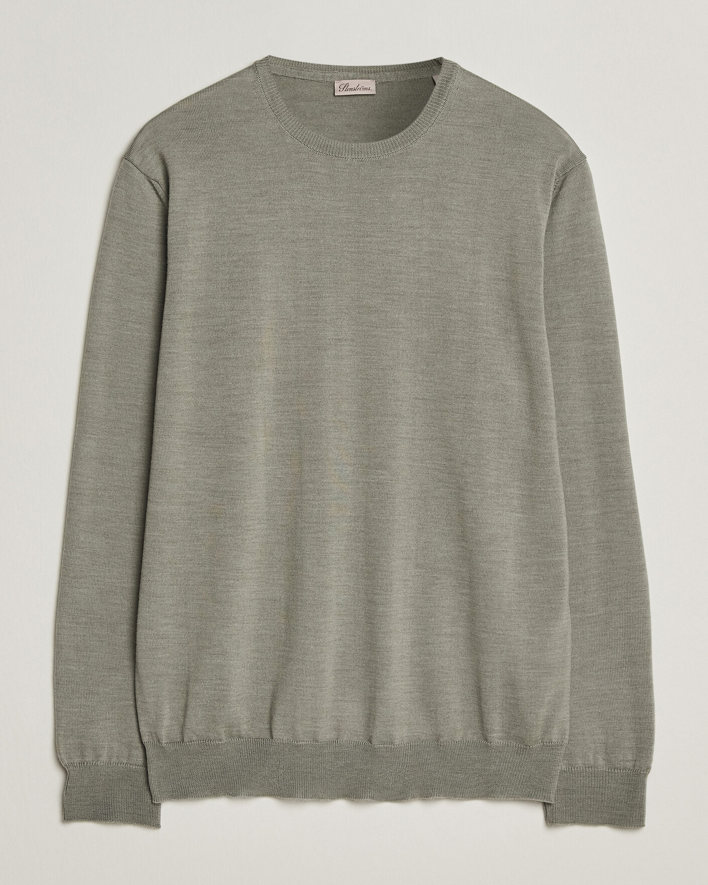 Men | Sweaters & Knitwear | Stenströms | Merino Crew Neck Green/Grey