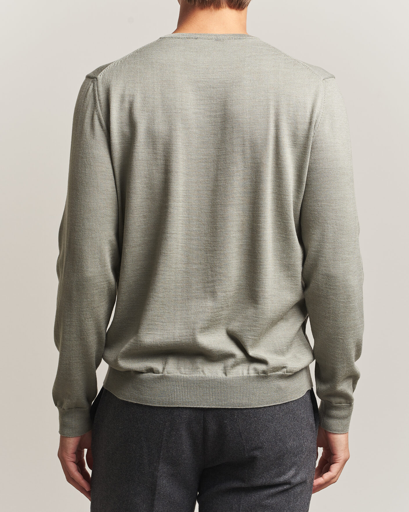 Men | Sweaters & Knitwear | Stenströms | Merino Crew Neck Green/Grey