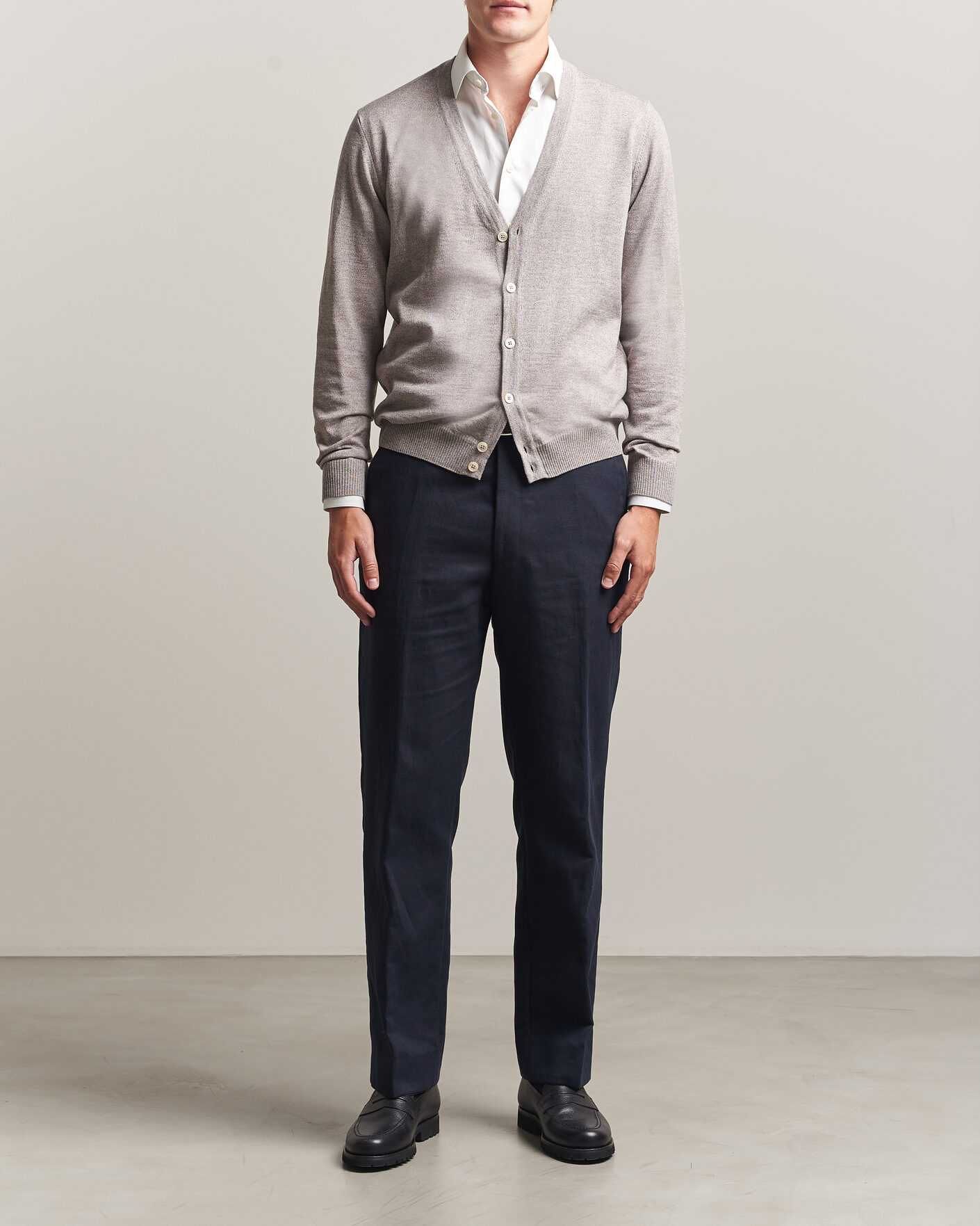 Men | Sweaters & Knitwear | Stenströms | Merino Cardigan Beige Mouline