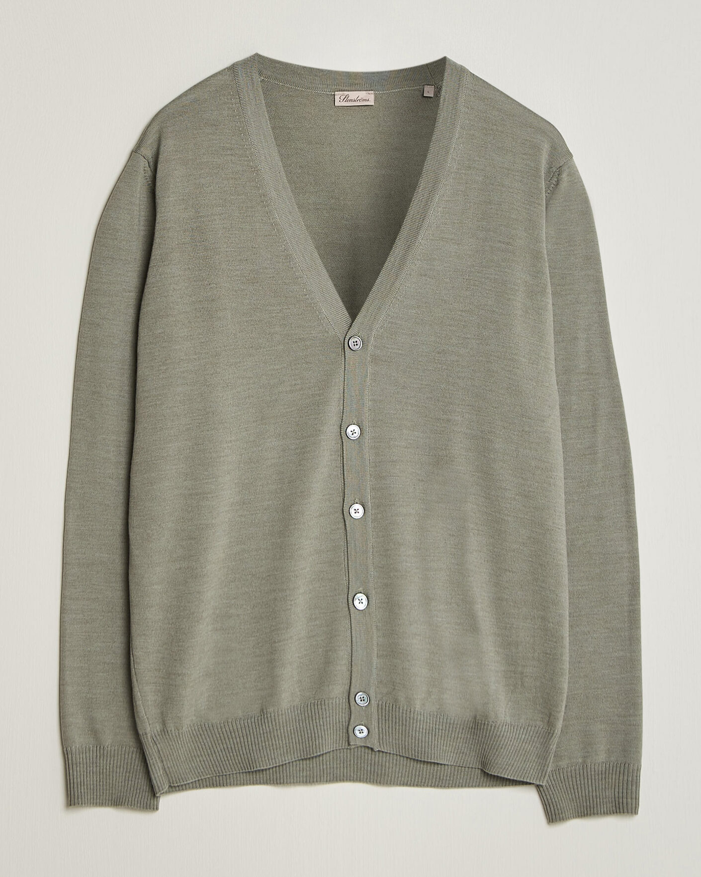 Men | Sweaters & Knitwear | Stenströms | Merino Cardigan Green/Grey