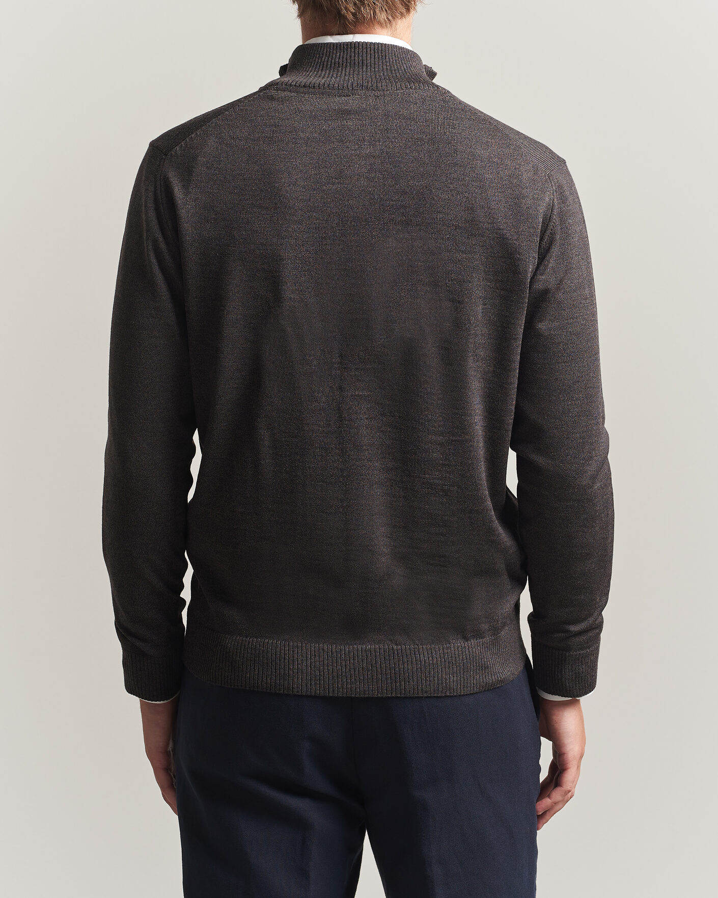 Men | Sweaters & Knitwear | Stenströms | Merino Full Zip Dark Brown