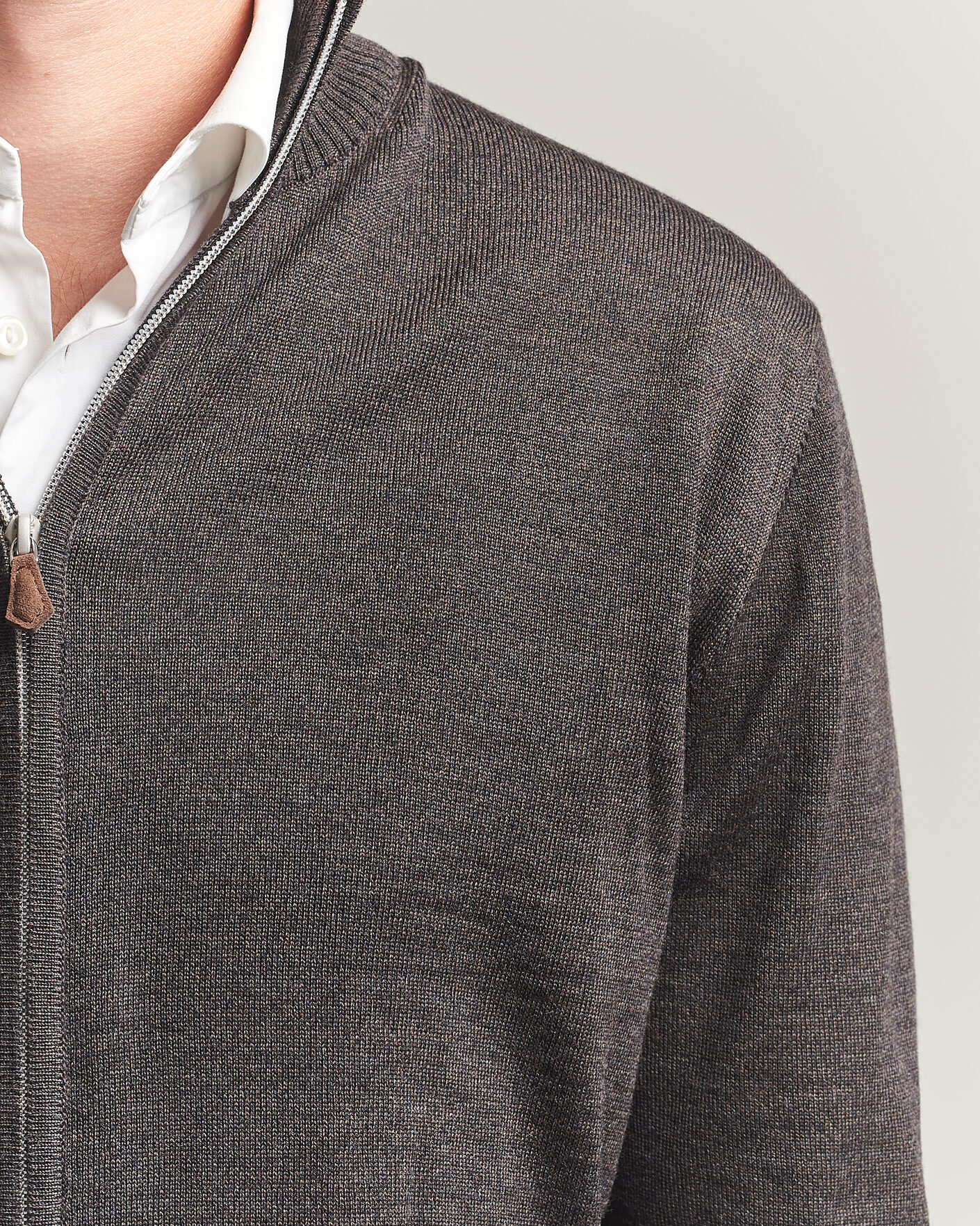 Men | Sweaters & Knitwear | Stenströms | Merino Full Zip Dark Brown