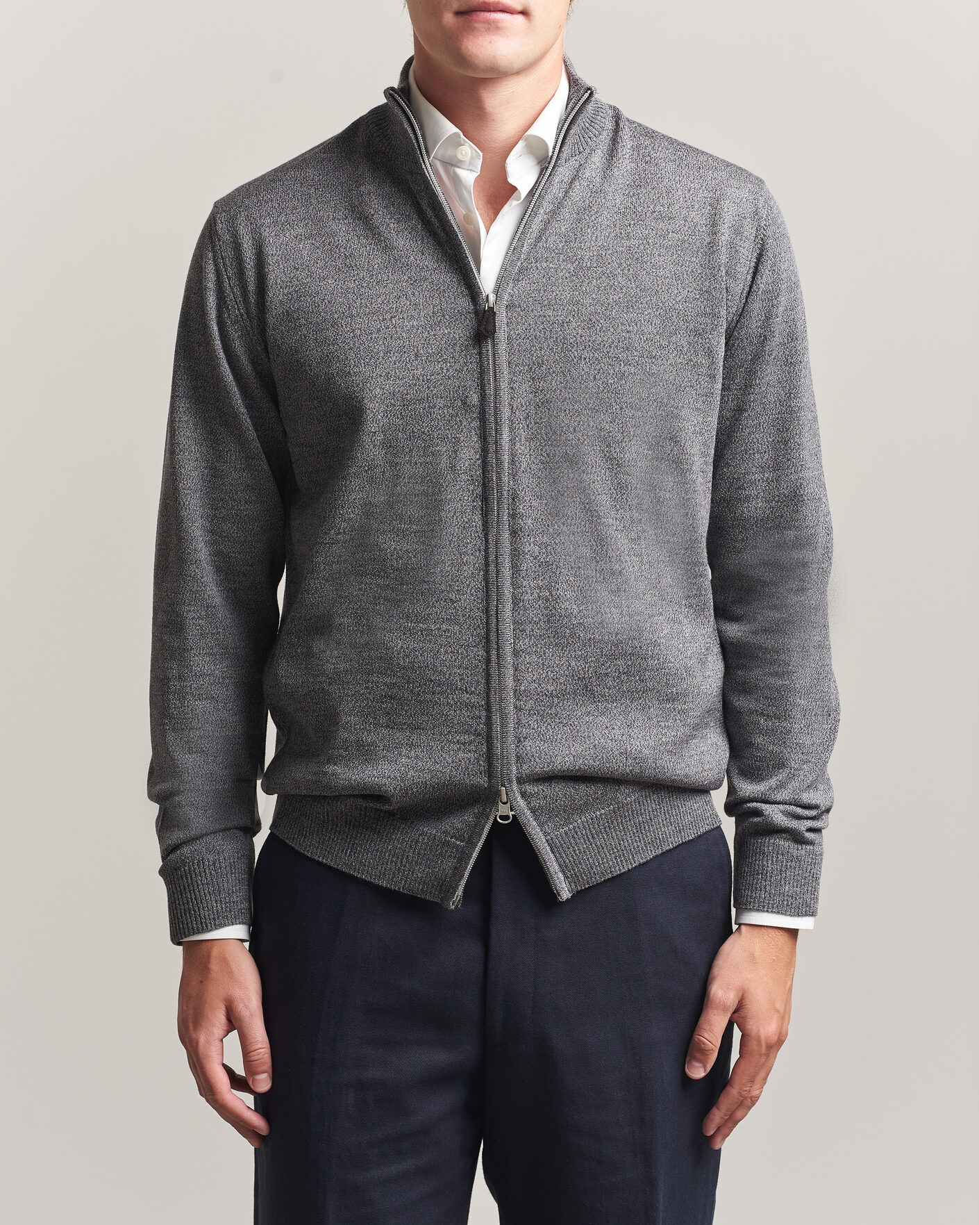 Men | Sweaters & Knitwear | Stenströms | Merino Full Zip Grey