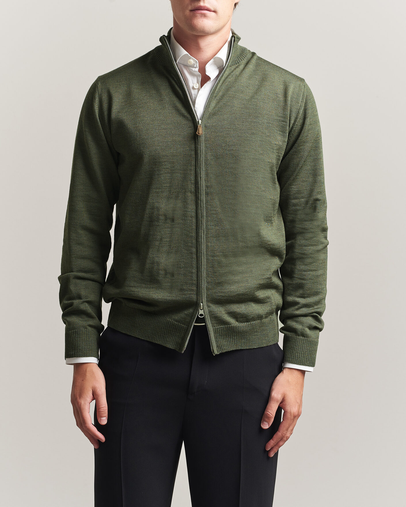 Men | Sweaters & Knitwear | Stenströms | Merino Full Zip Green