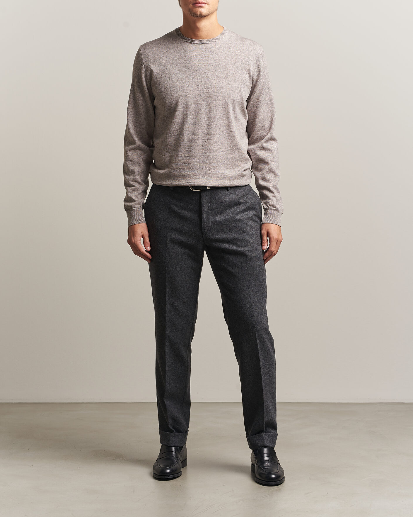 Men | Sweaters & Knitwear | Stenströms | Merino Patch Crew Neck Beige