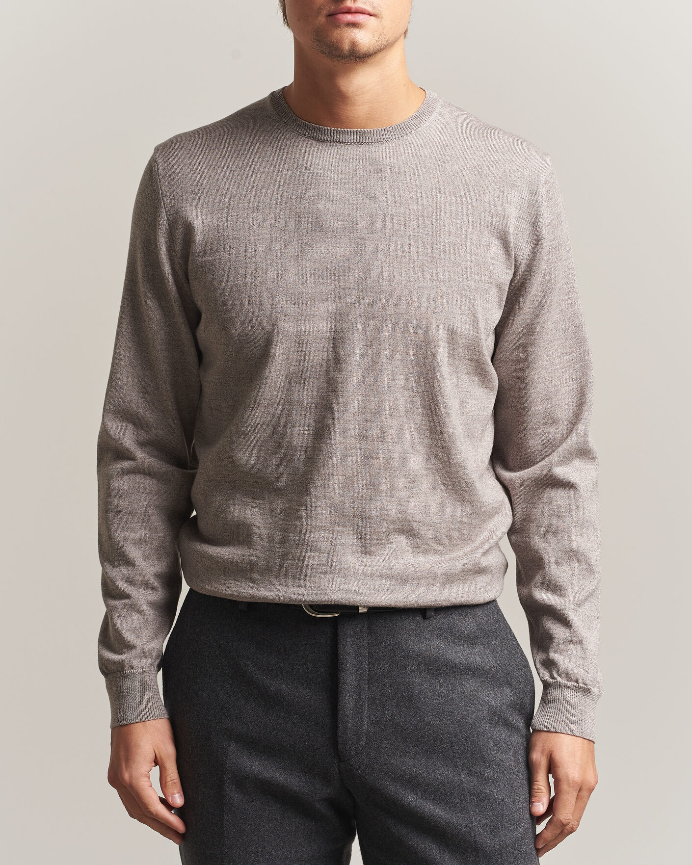 Men | Sweaters & Knitwear | Stenströms | Merino Patch Crew Neck Beige